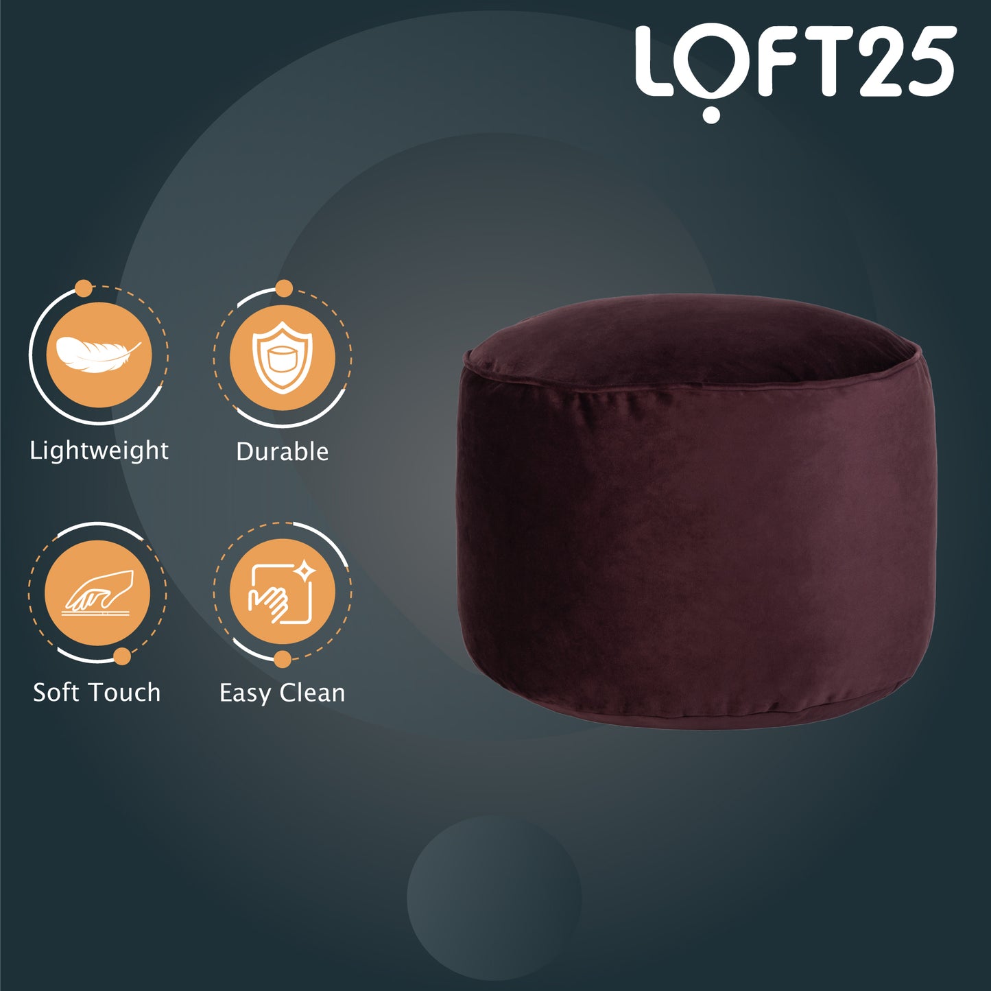 Loft 25 Premium Round Velvet BeanBag Footstool