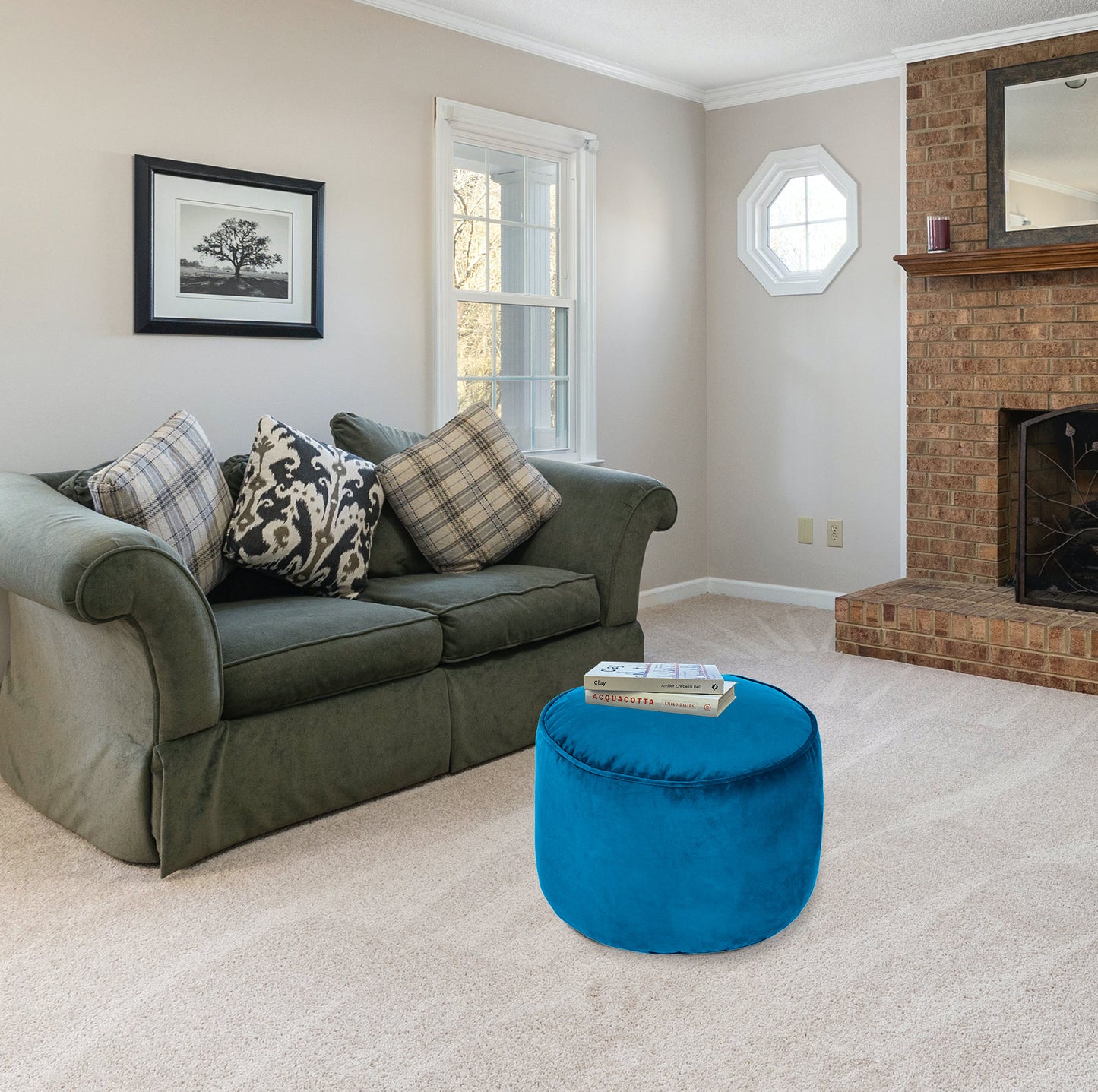 Loft 25 Premium Round Velvet BeanBag Footstool