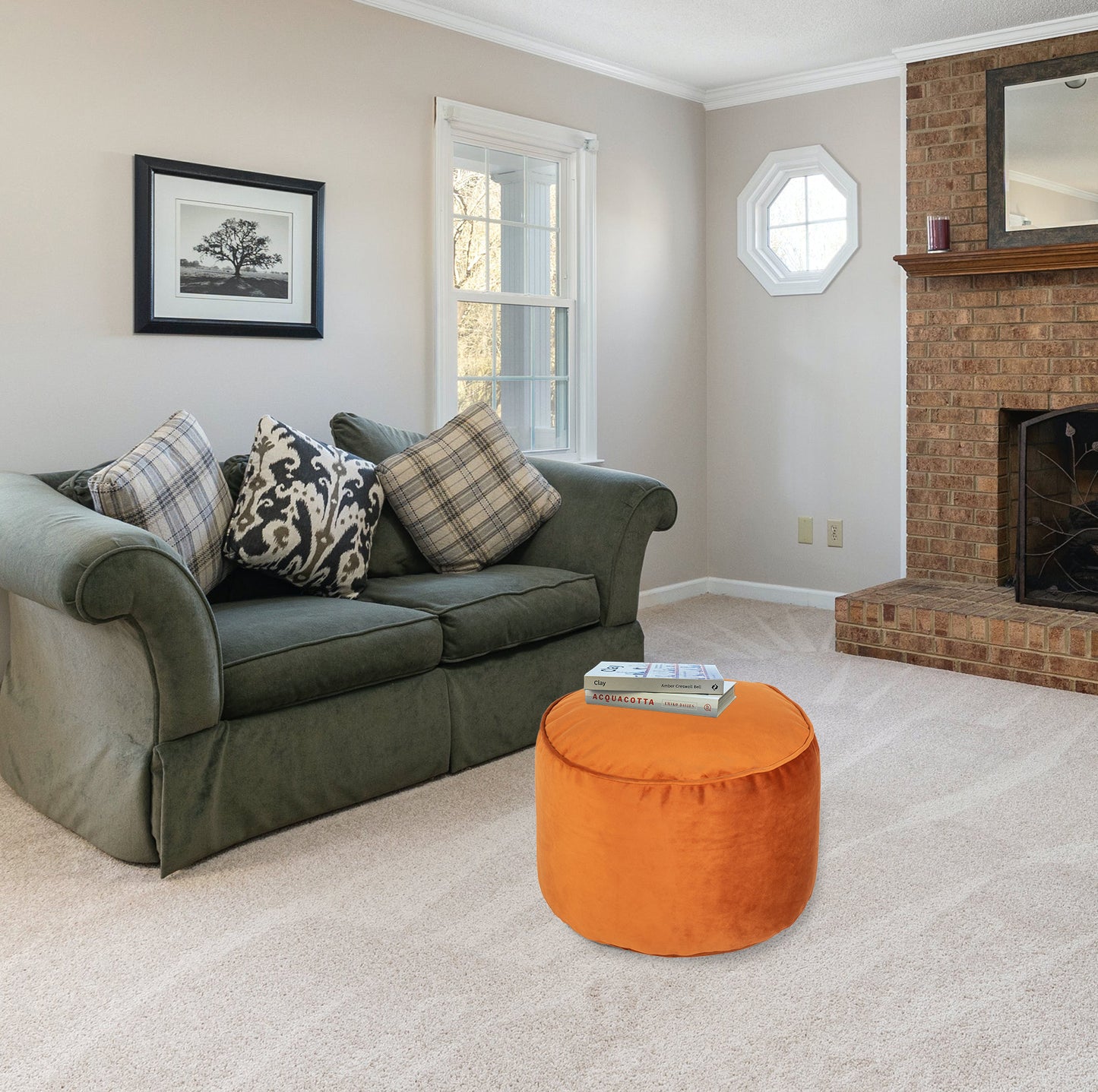 Loft 25 Premium Round Velvet BeanBag Footstool