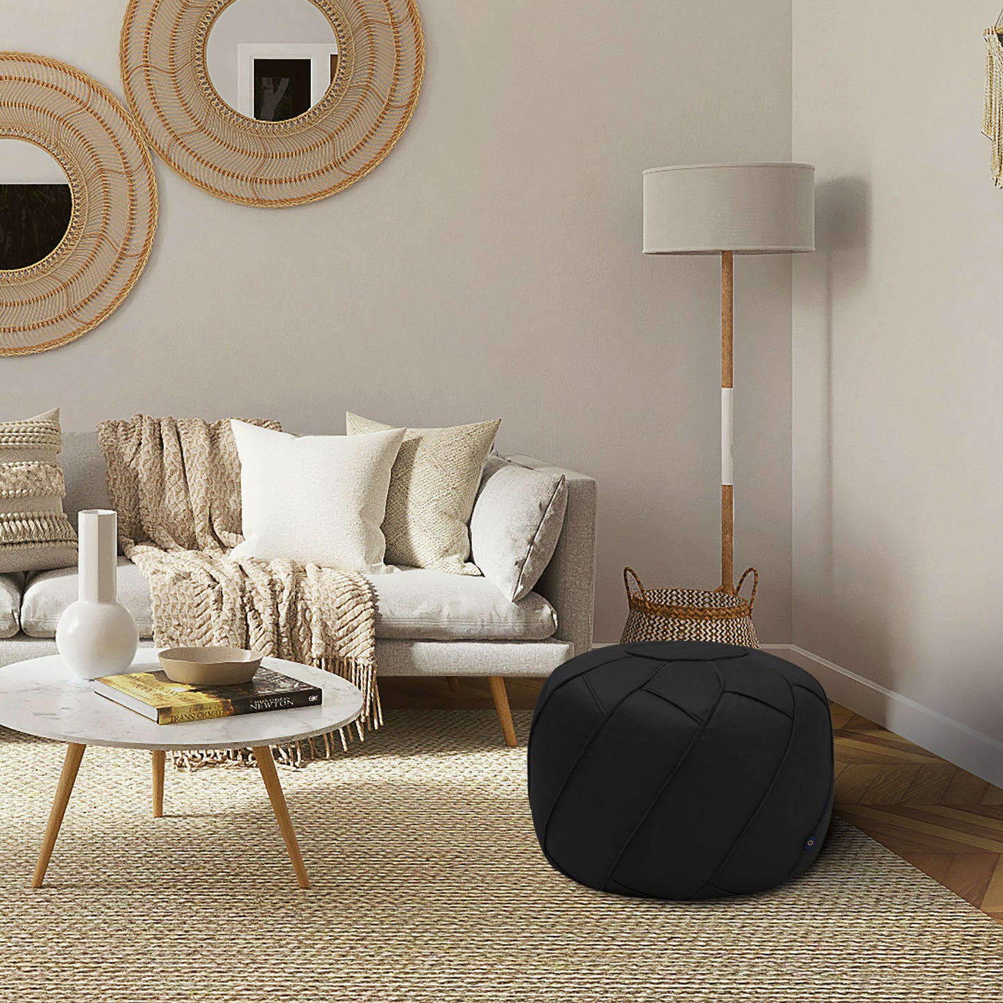 Loft 25 Round Bean Bag Footstool Indoor Living Room Portable Soft Foot Rest