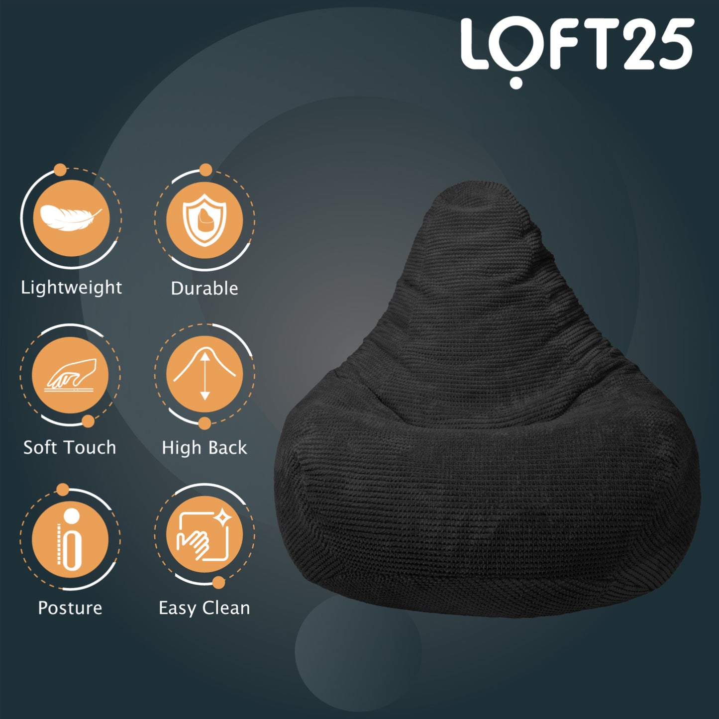 Loft 25 Adult Corduroy Highback Bean Bag Chair