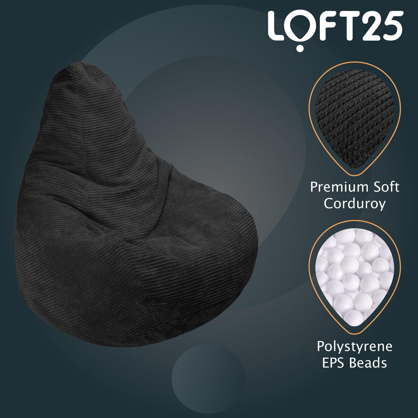 Loft 25 Adult Corduroy Highback Bean Bag Chair