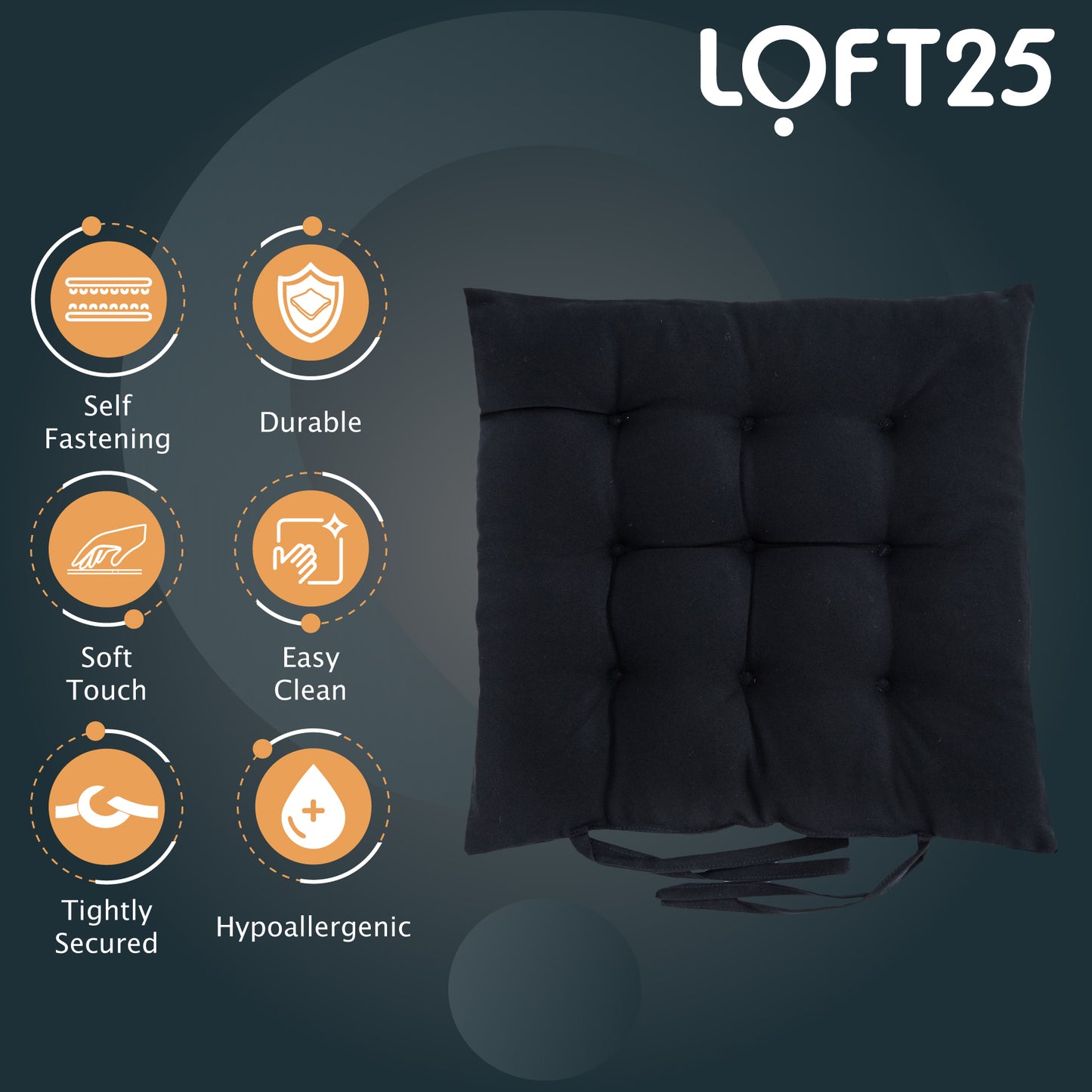 Loft 25 Garden Chair Tufted Seat Pads with Secure Ties