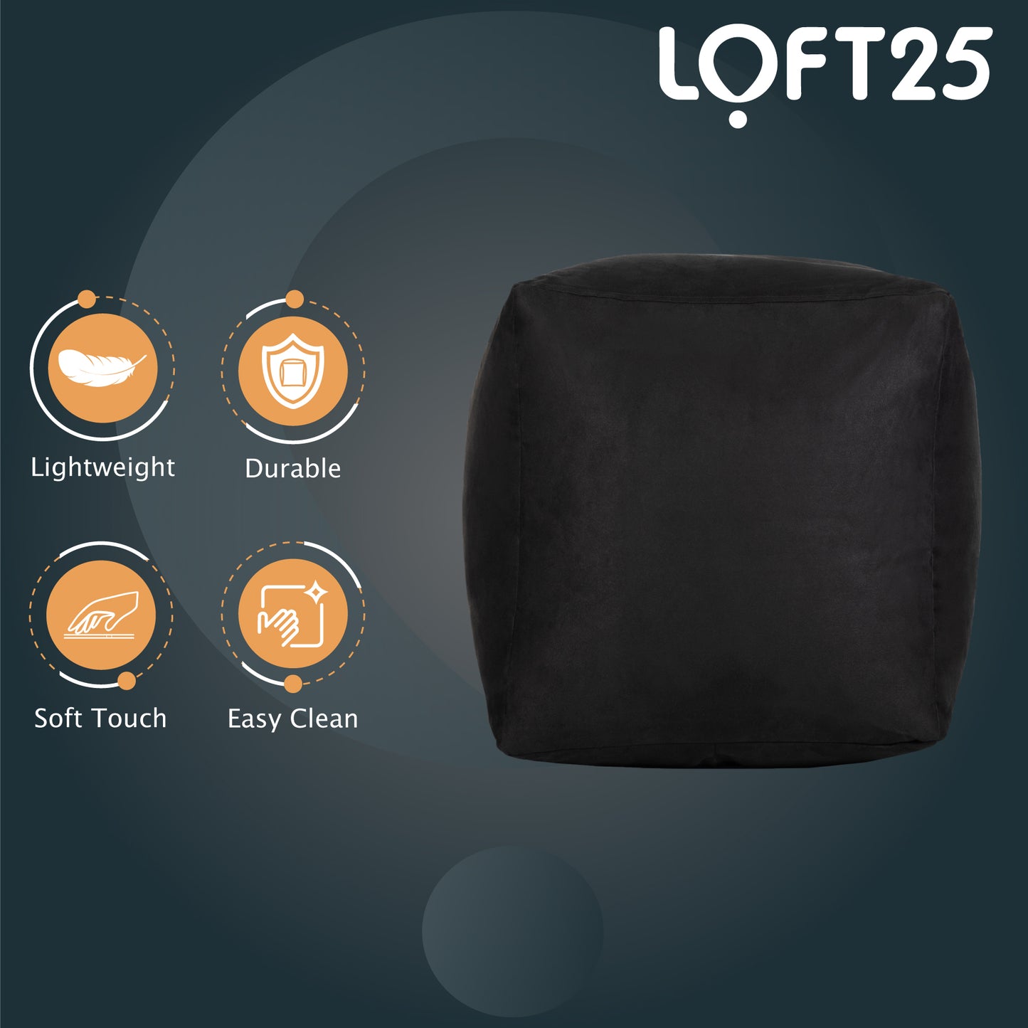 Loft 25 Bean Bag Faux Suede Cube Footstool