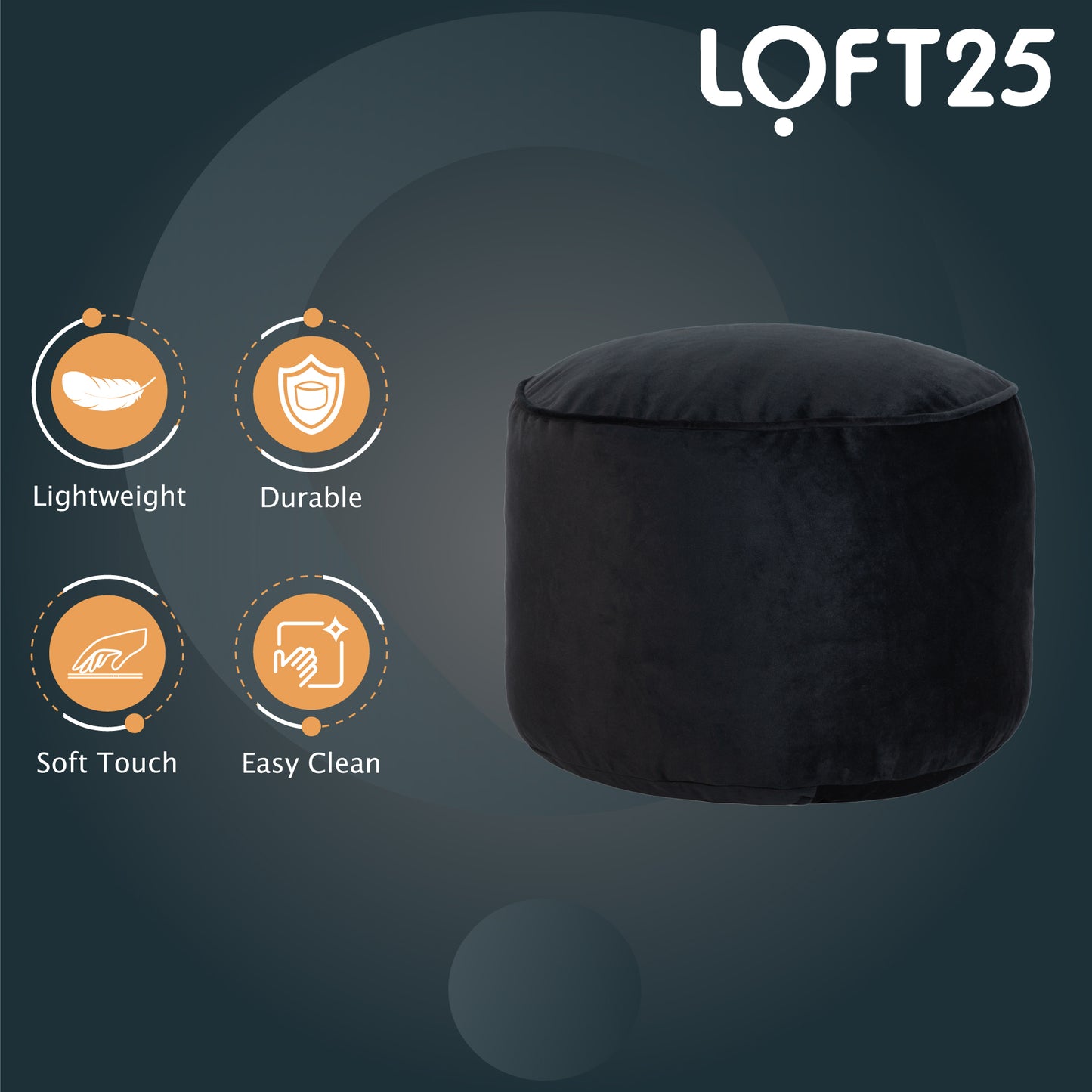 Loft 25 Premium Round Velvet BeanBag Footstool