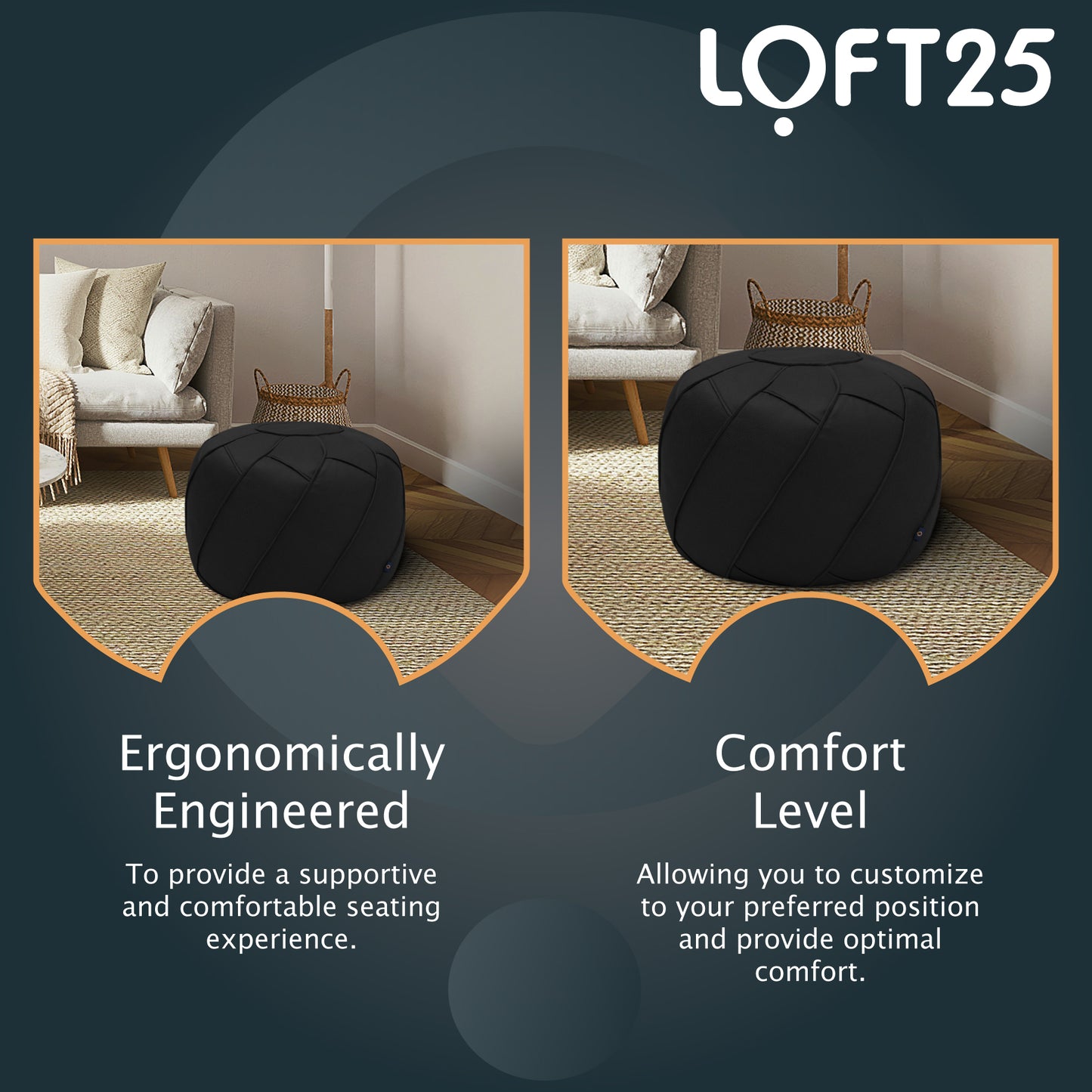 Loft 25 Round Bean Bag Footstool Indoor Living Room Portable Soft Foot Rest