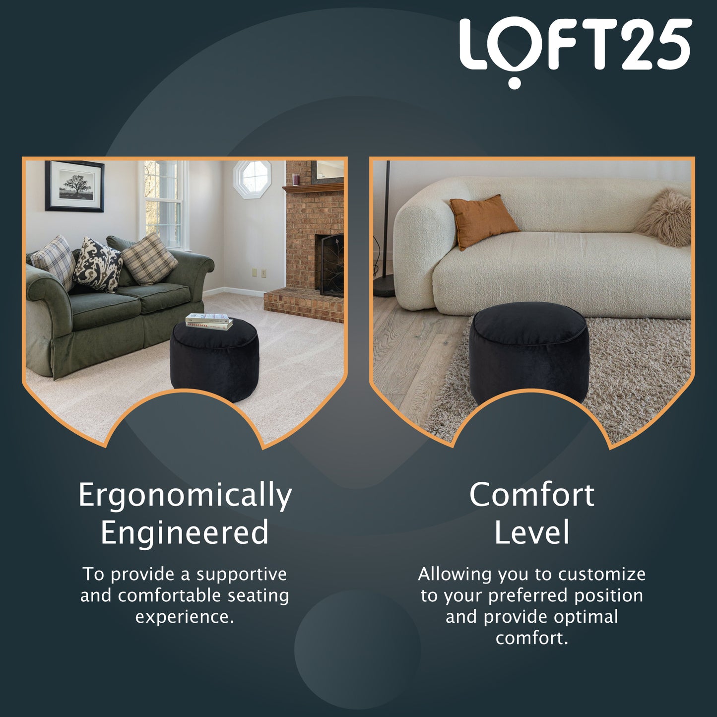 Loft 25 Premium Round Velvet BeanBag Footstool