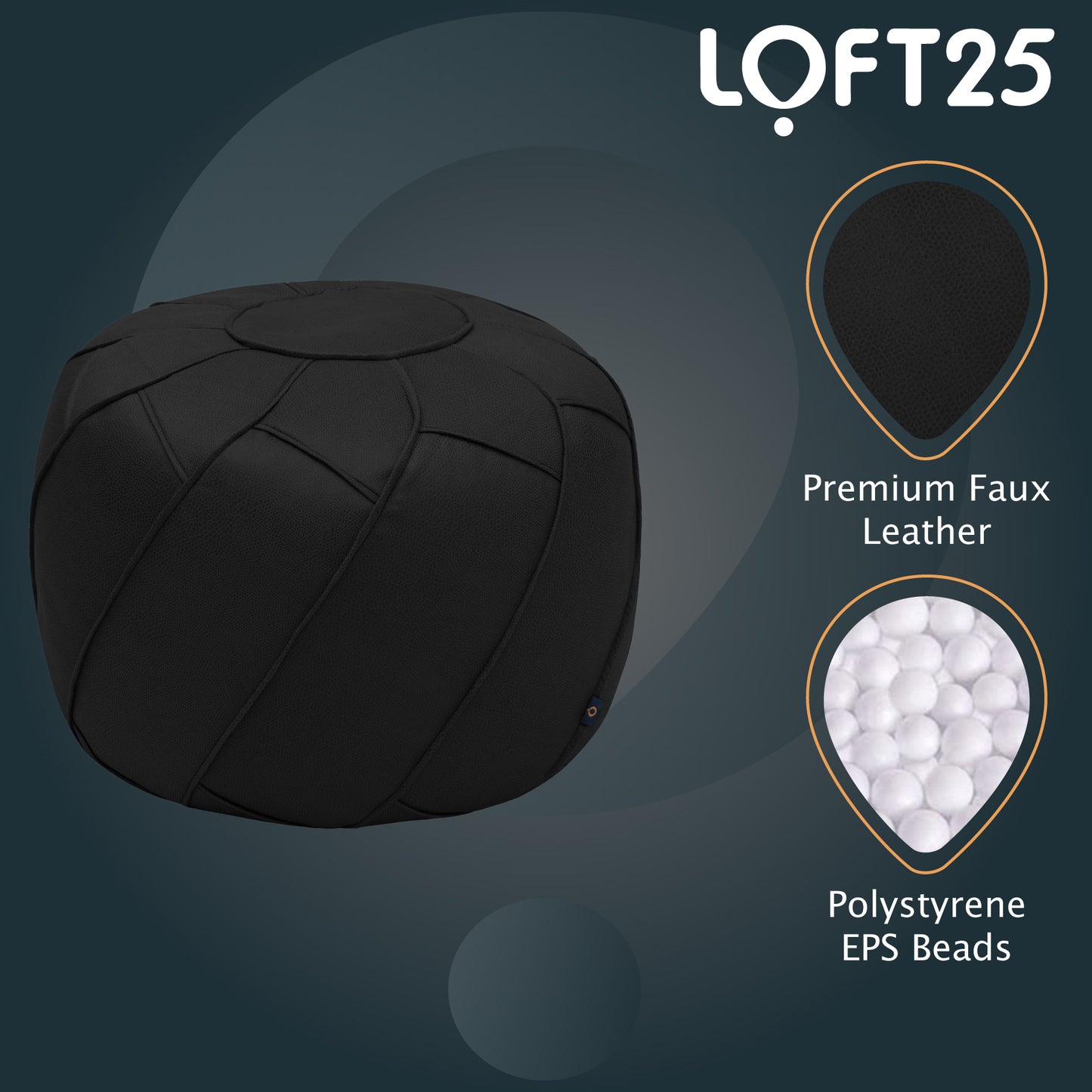Loft 25 Round Bean Bag Footstool Indoor Living Room Portable Soft Foot Rest