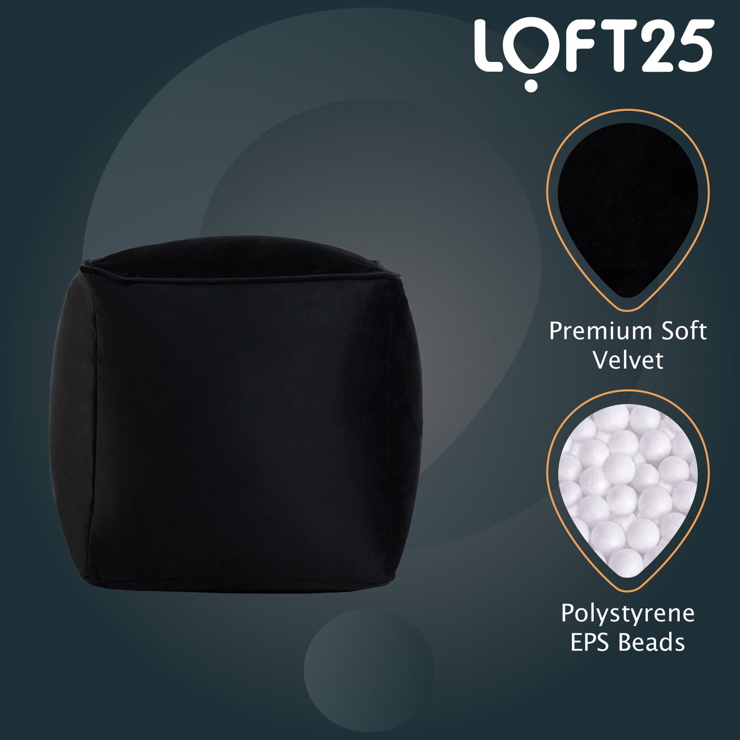 Loft 25 Premium Cubed Velvet Bean Bag Footstool