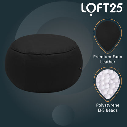 Loft 25 Round Moroccan Faux-Leather Bean Bag Footstool Pouffe