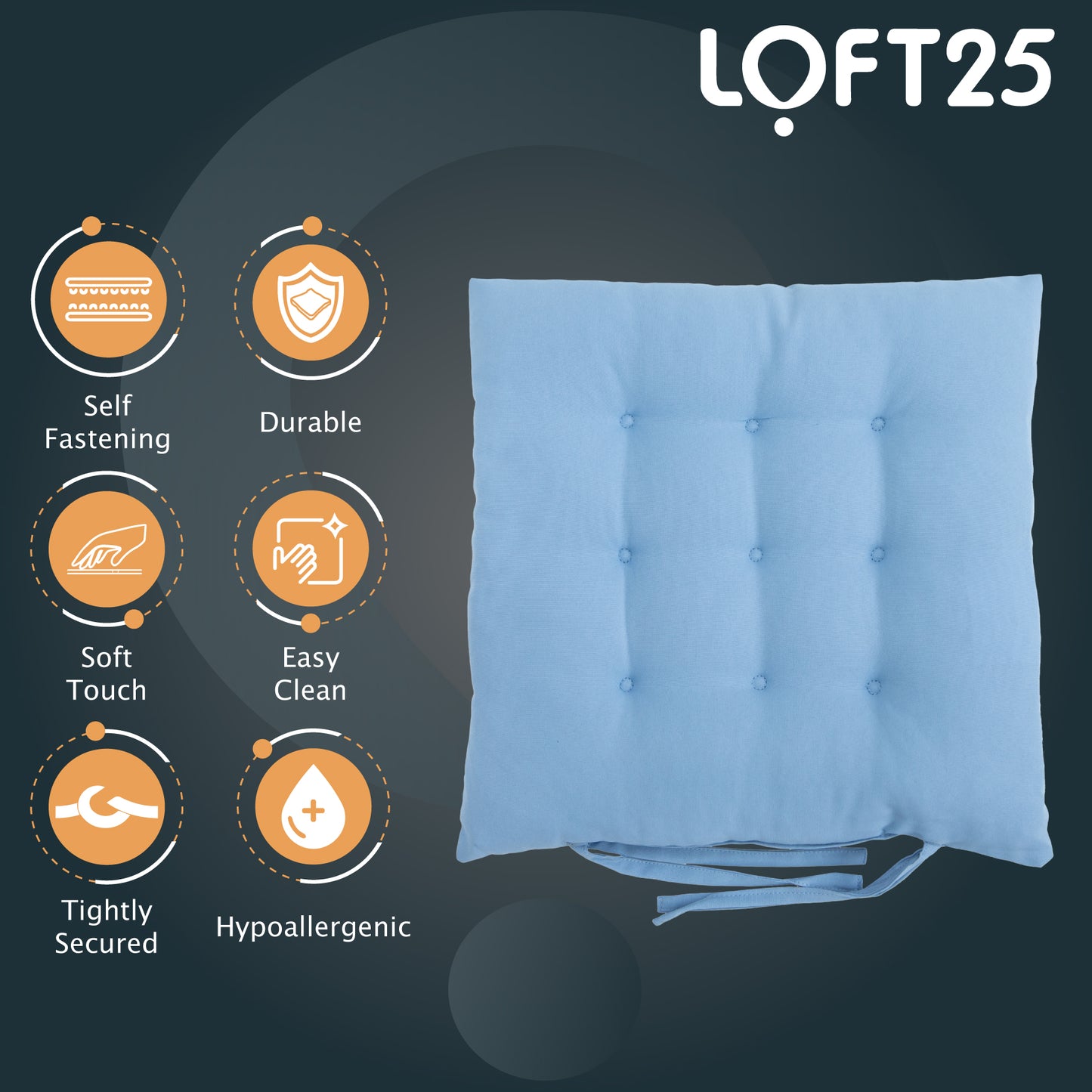 Loft 25 Garden Chair Tufted Seat Pads with Secure Ties