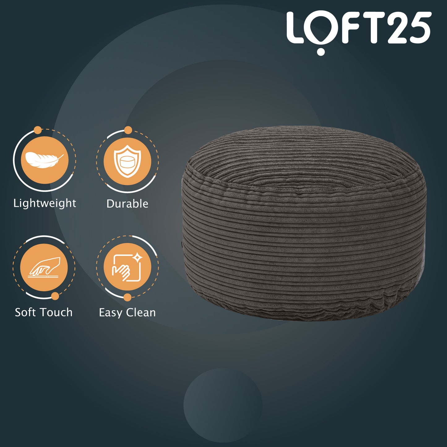 Loft 25 Round Bean Bag Footstool 59x29cm