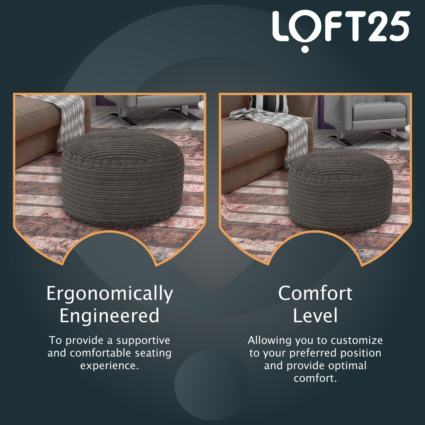 Loft 25 Round Bean Bag Footstool 59x29cm