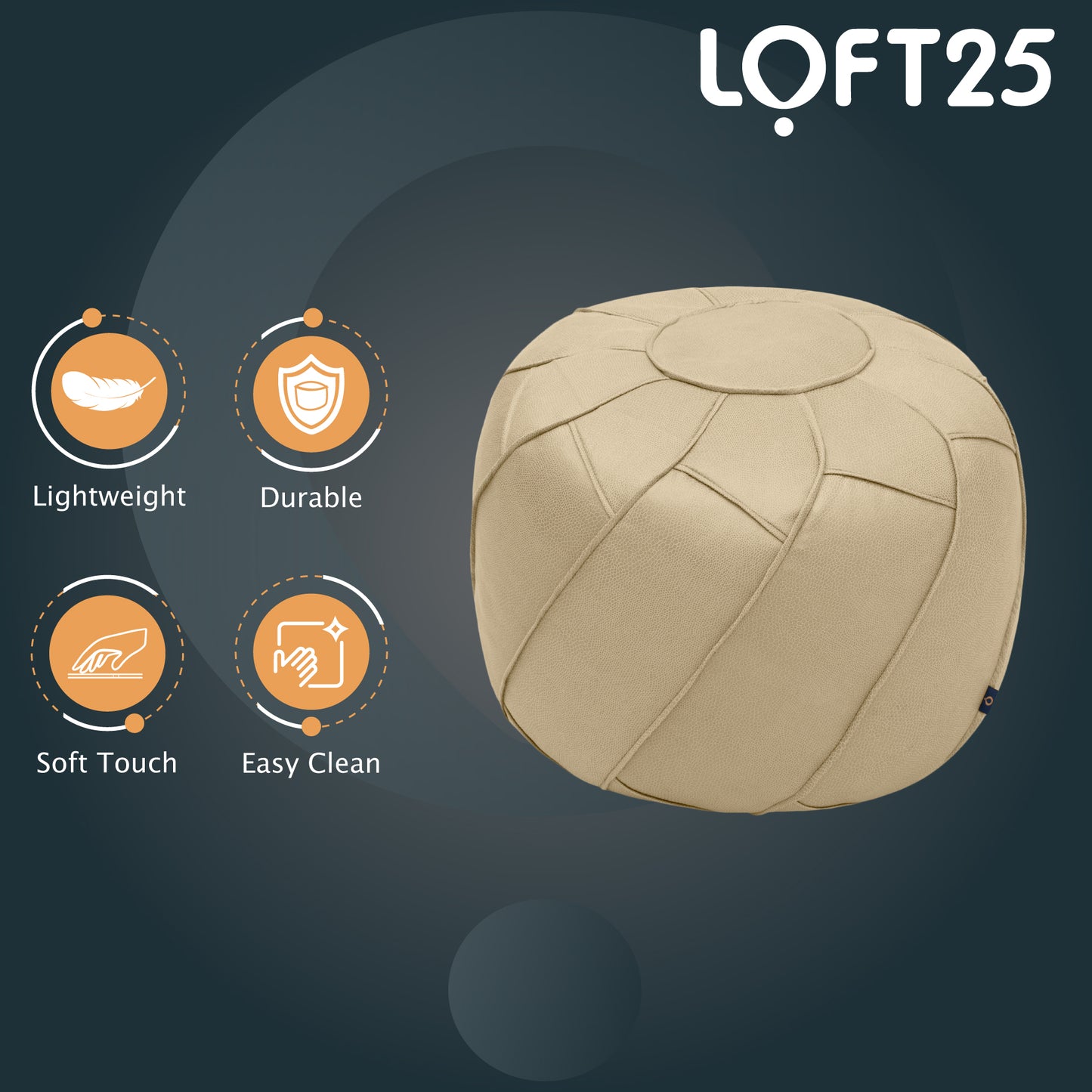 Loft 25 Round Bean Bag Footstool Indoor Living Room Portable Soft Foot Rest