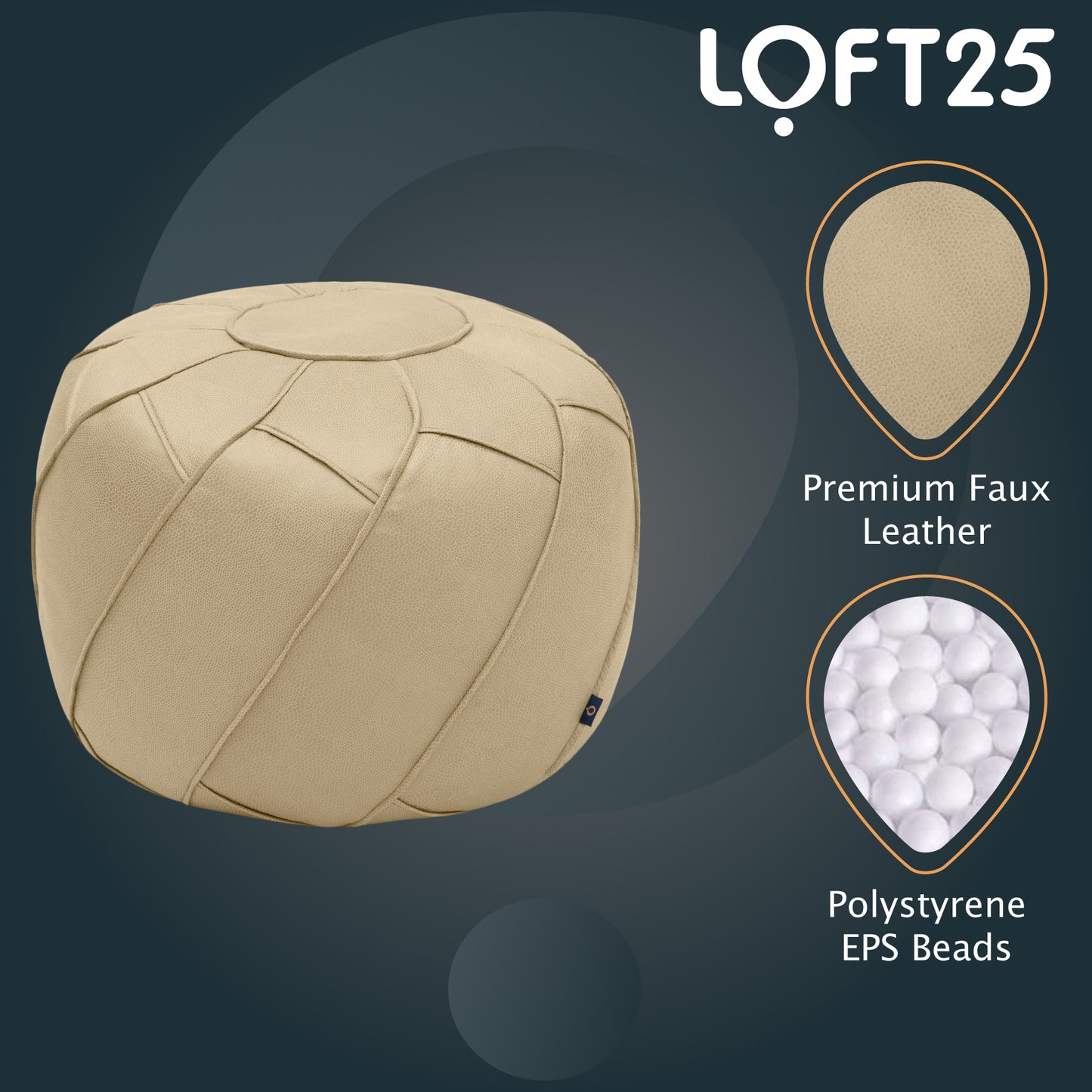 Loft 25 Round Bean Bag Footstool Indoor Living Room Portable Soft Foot Rest