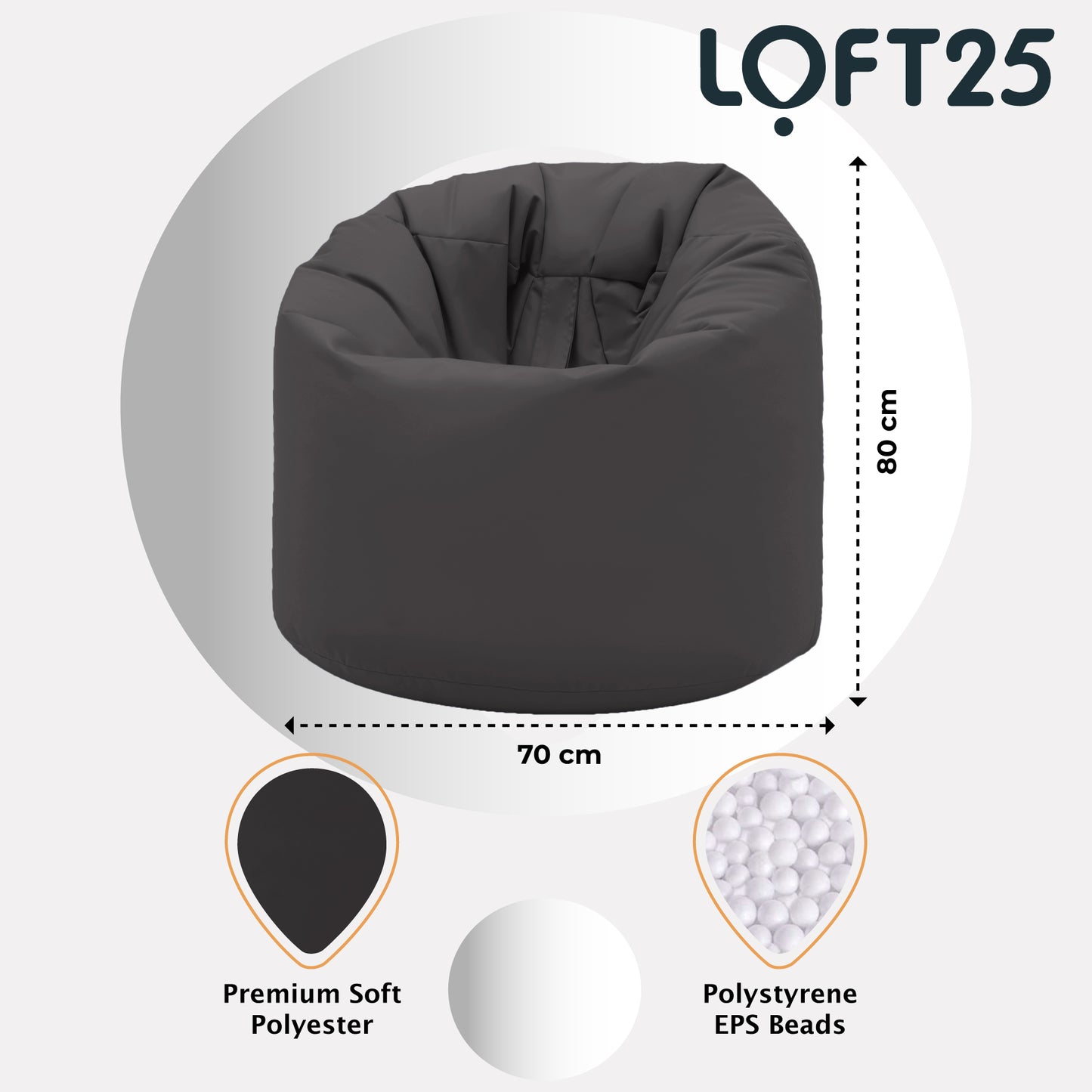 Loft 25 Ready Steady Bed Children's Teens Water Resistant Medium Bean Bag with Polystyrene Beads