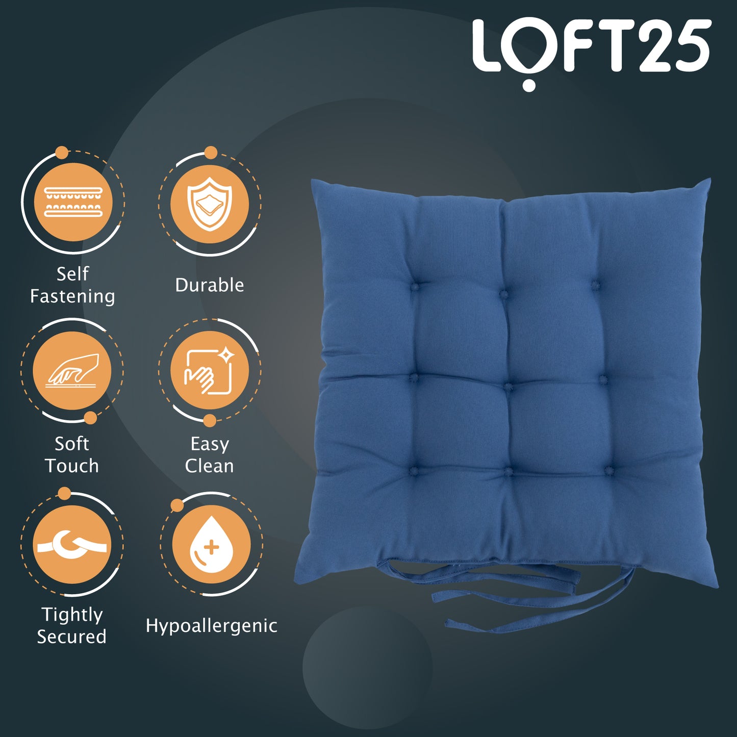 Loft 25 Garden Chair Tufted Seat Pads with Secure Ties