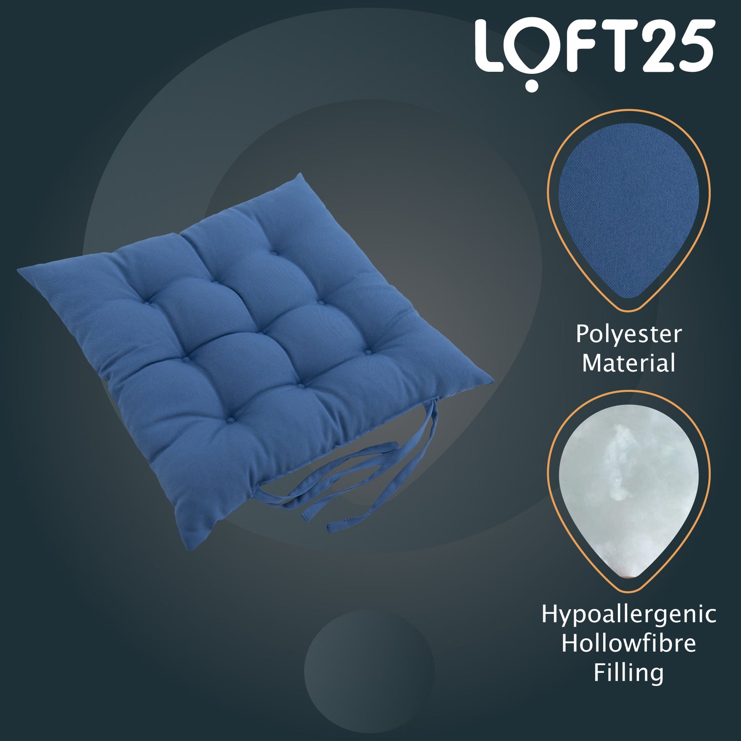 Loft 25 Garden Chair Tufted Seat Pads with Secure Ties