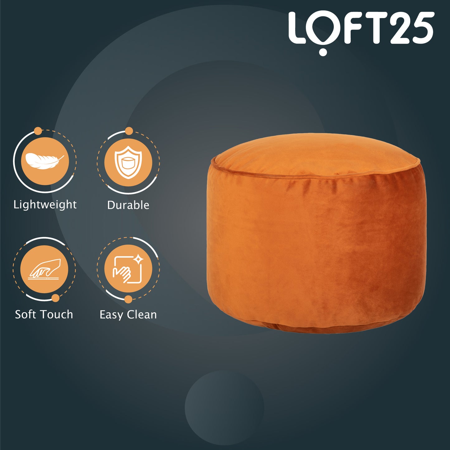 Loft 25 Premium Round Velvet BeanBag Footstool