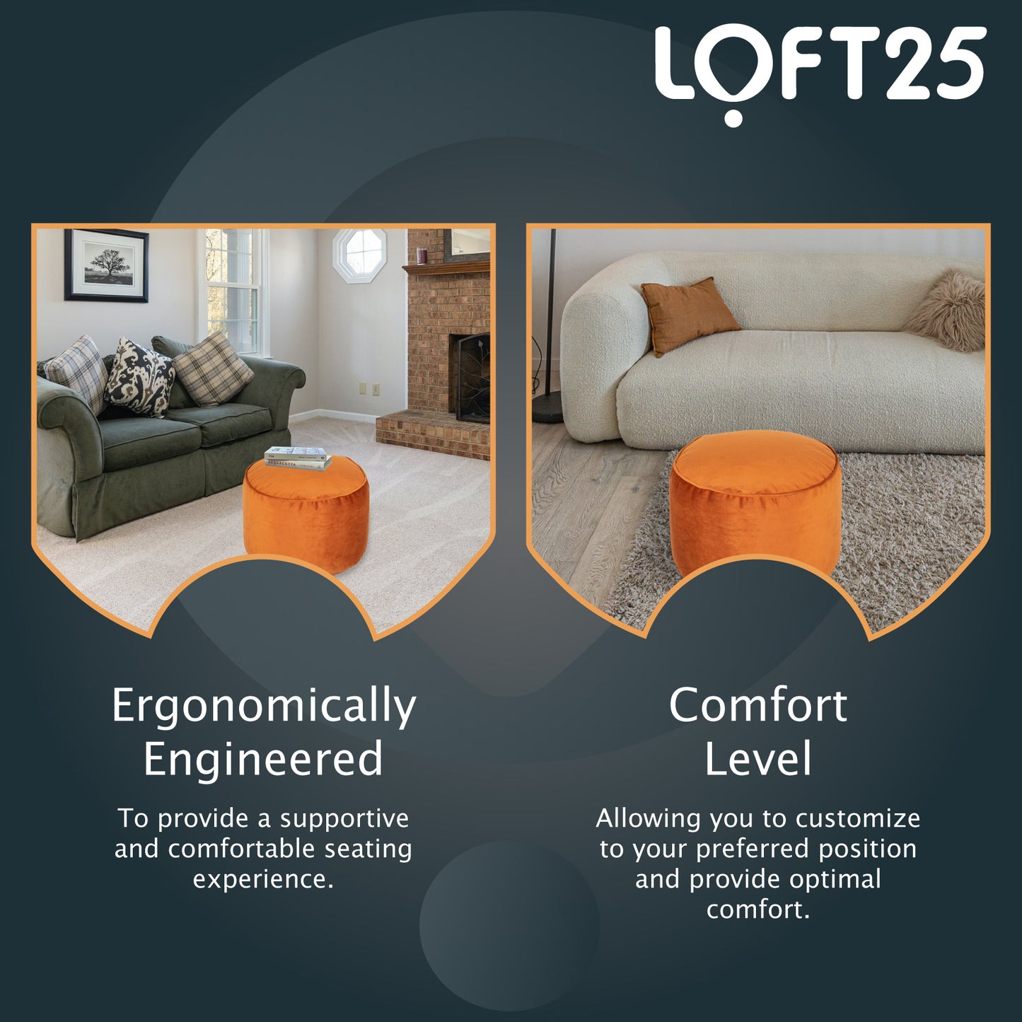 Loft 25 Premium Round Velvet BeanBag Footstool