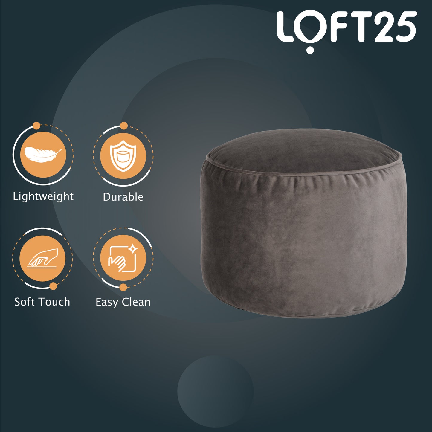 Loft 25 Premium Round Velvet BeanBag Footstool