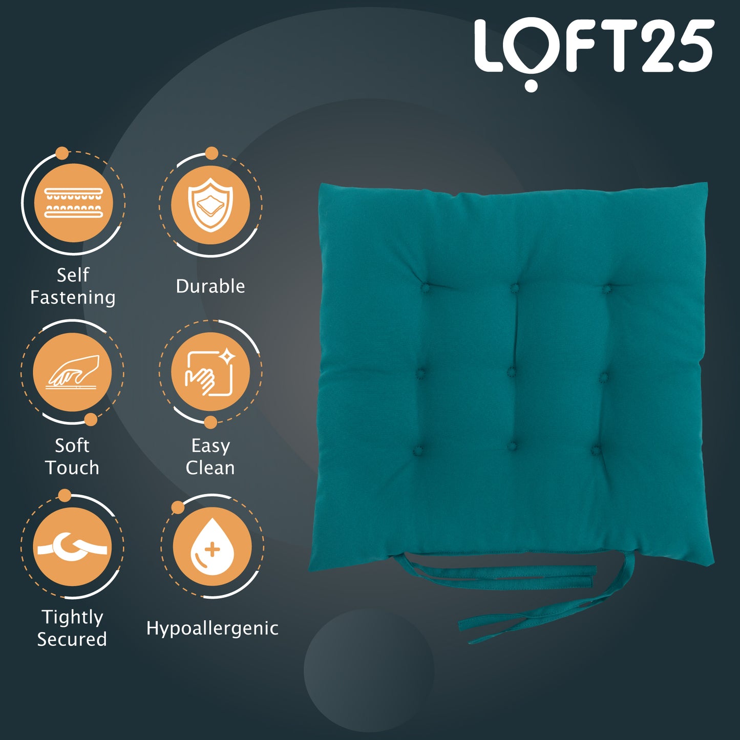 Loft 25 Garden Chair Tufted Seat Pads with Secure Ties