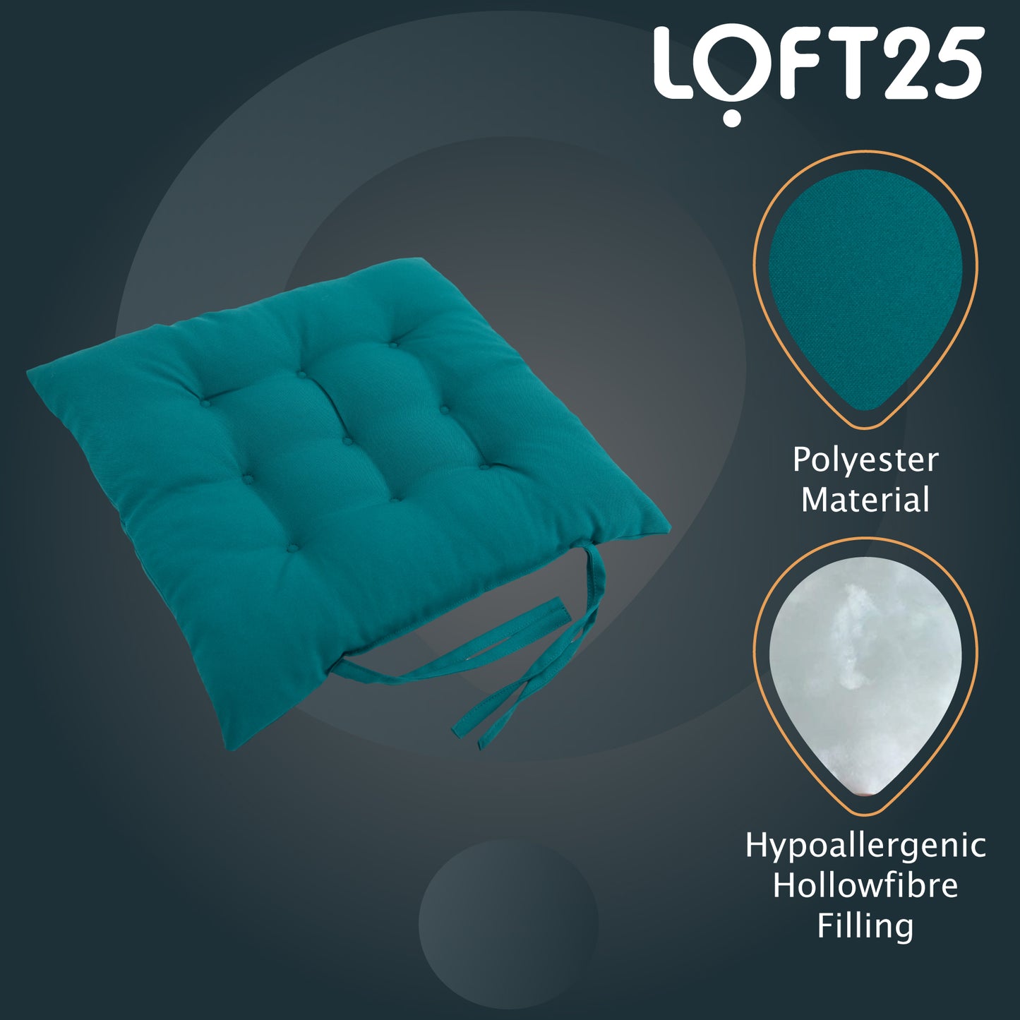 Loft 25 Garden Chair Tufted Seat Pads with Secure Ties