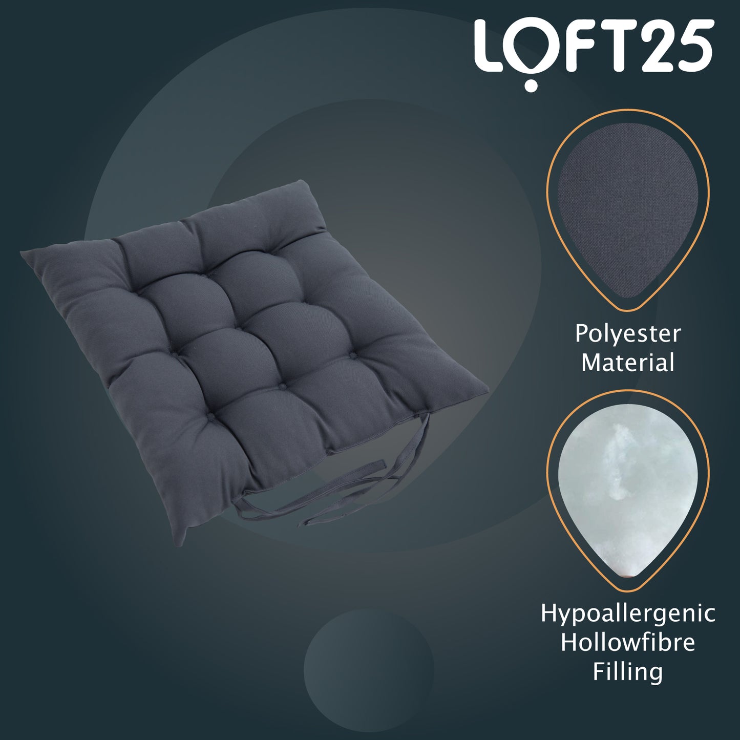 Loft 25 Garden Chair Tufted Seat Pads with Secure Ties