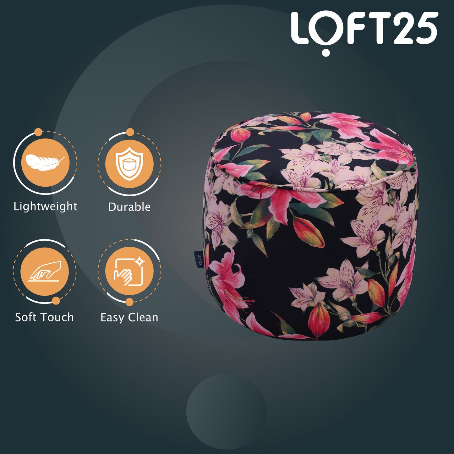 Loft 25 Printed Round Bean Bag Footstool