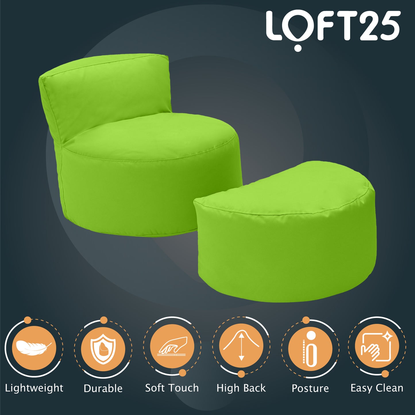 Loft 25 Kids Bean Bag Chair With Footstool