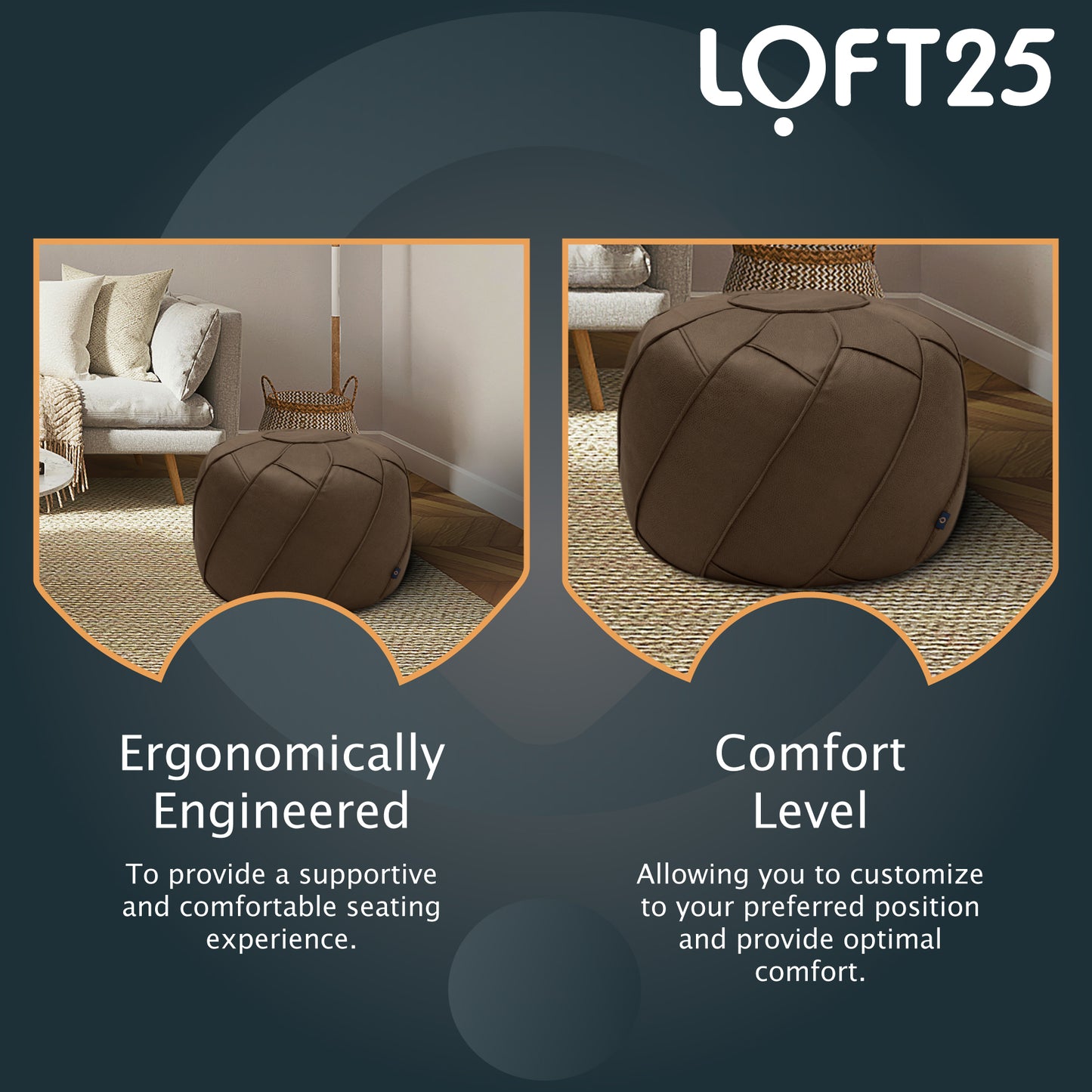 Loft 25 Round Bean Bag Footstool Indoor Living Room Portable Soft Foot Rest