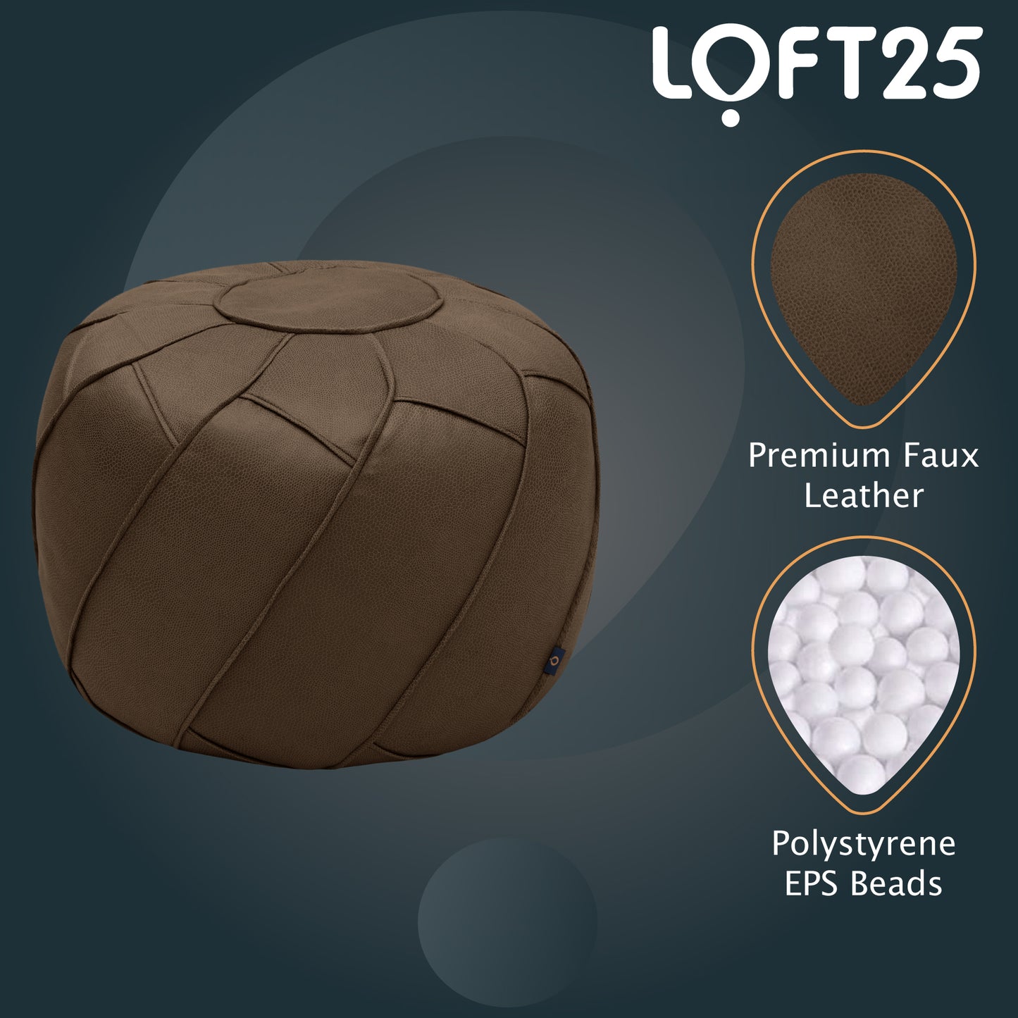 Loft 25 Round Bean Bag Footstool Indoor Living Room Portable Soft Foot Rest