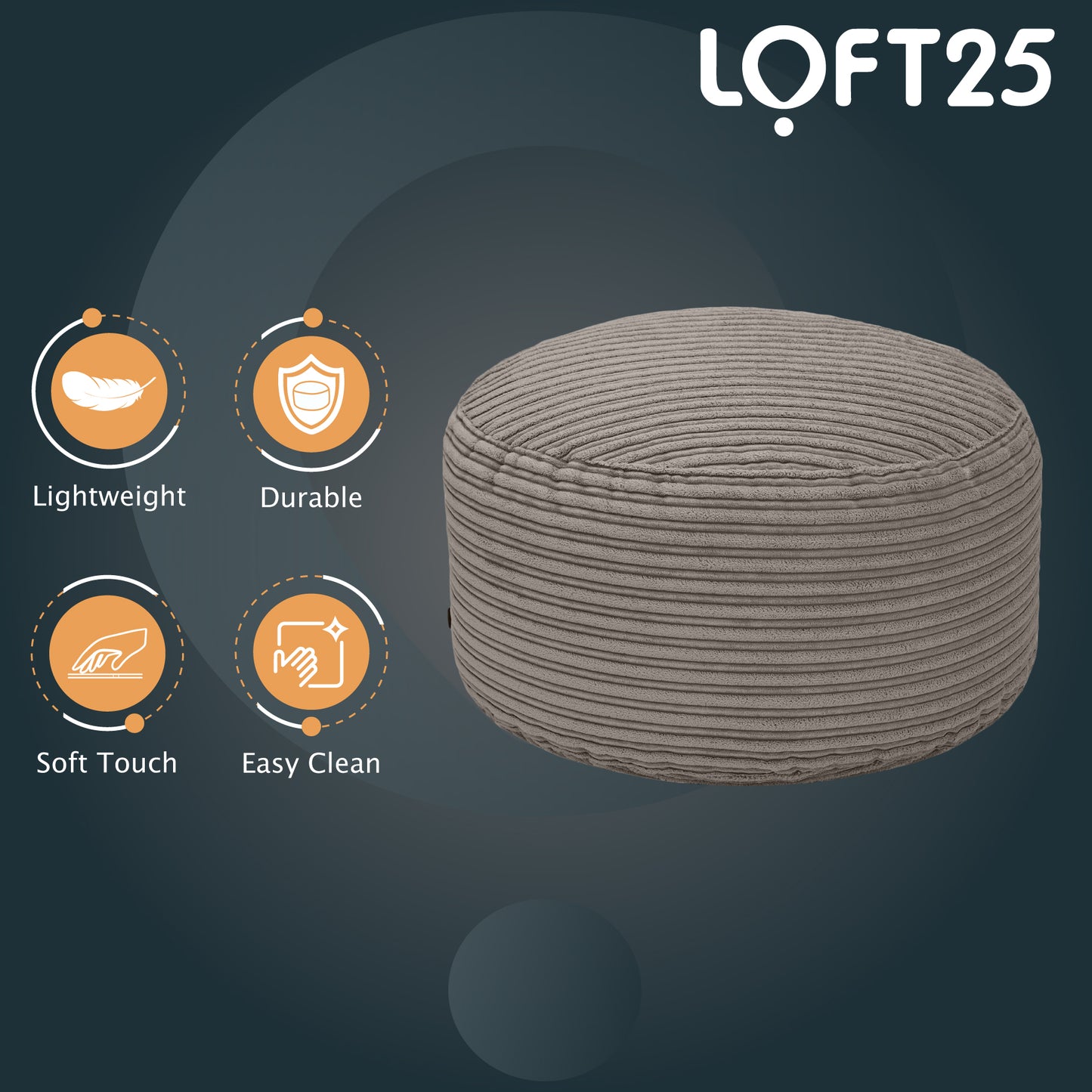 Loft 25 Round Bean Bag Footstool 59x29cm