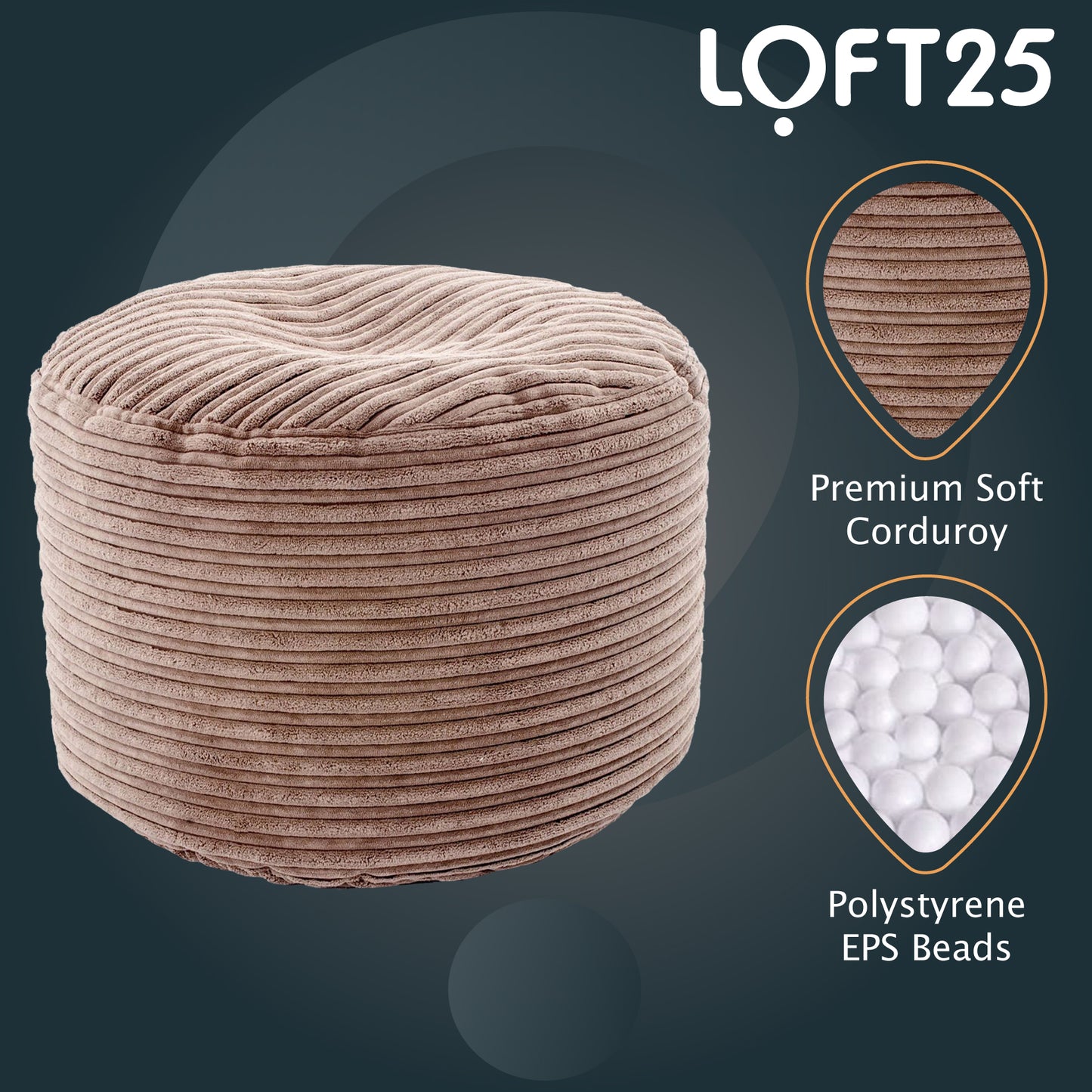 Loft 25 Bean Bag Jumbo Cord Round Footstool