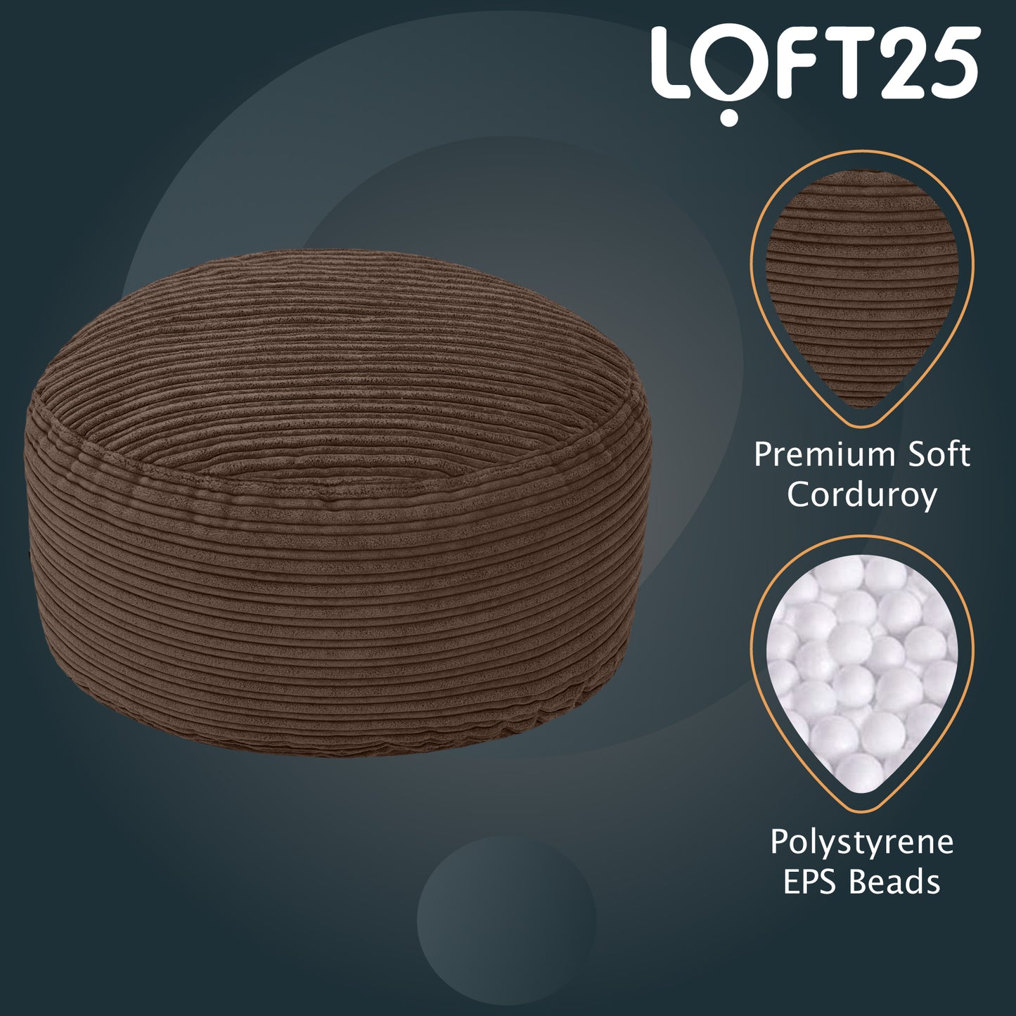 Loft 25 Round Bean Bag Footstool 59x29cm