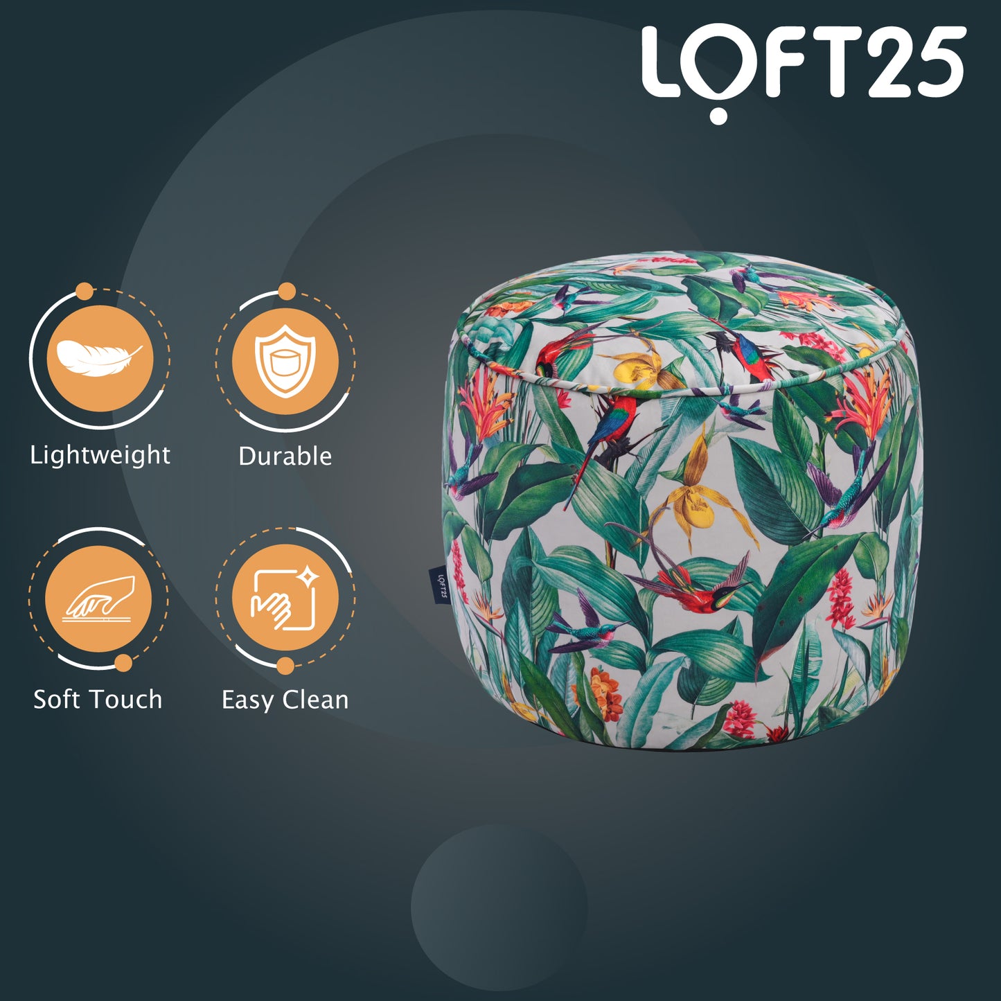 Loft 25 Printed Round Bean Bag Footstool