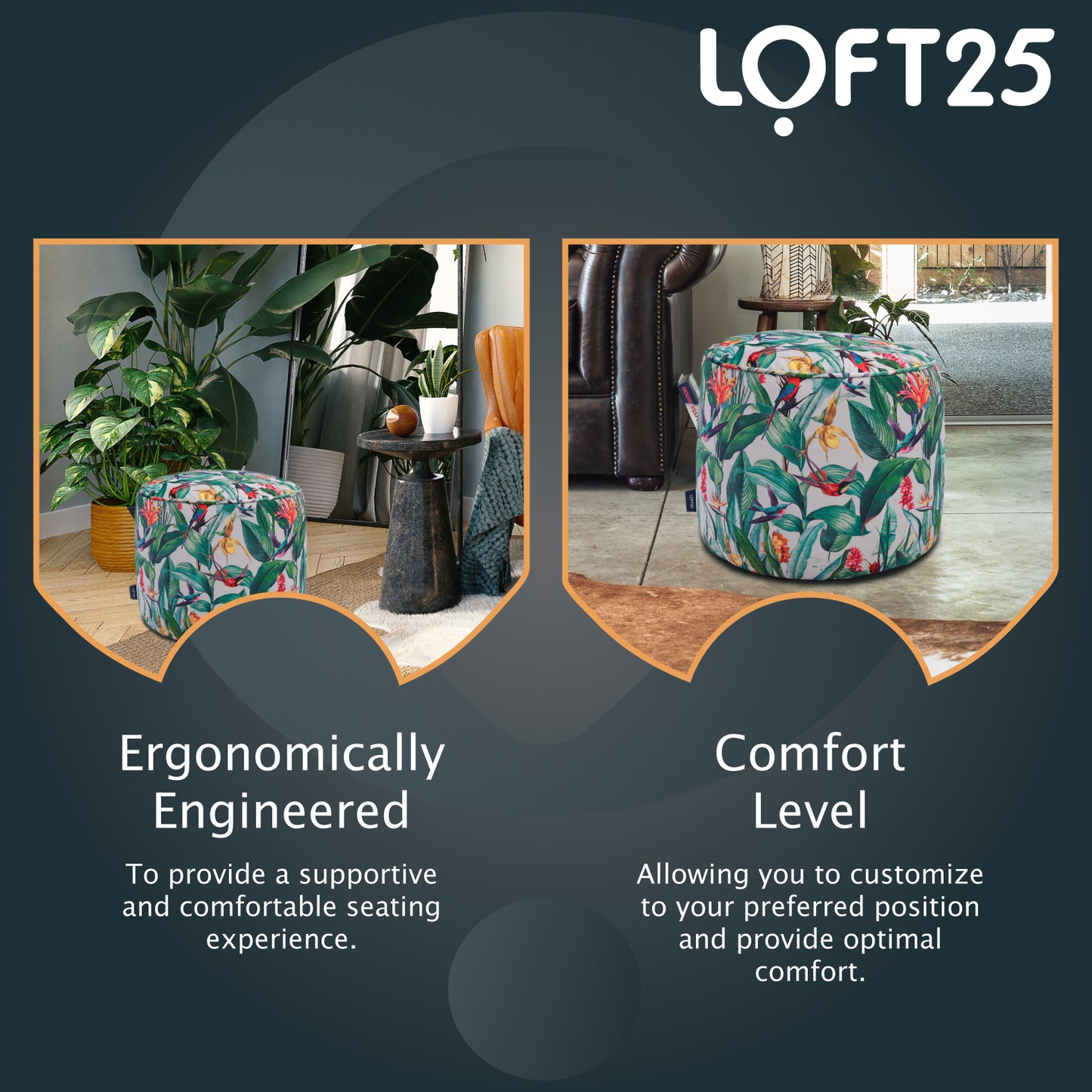 Loft 25 Printed Round Bean Bag Footstool