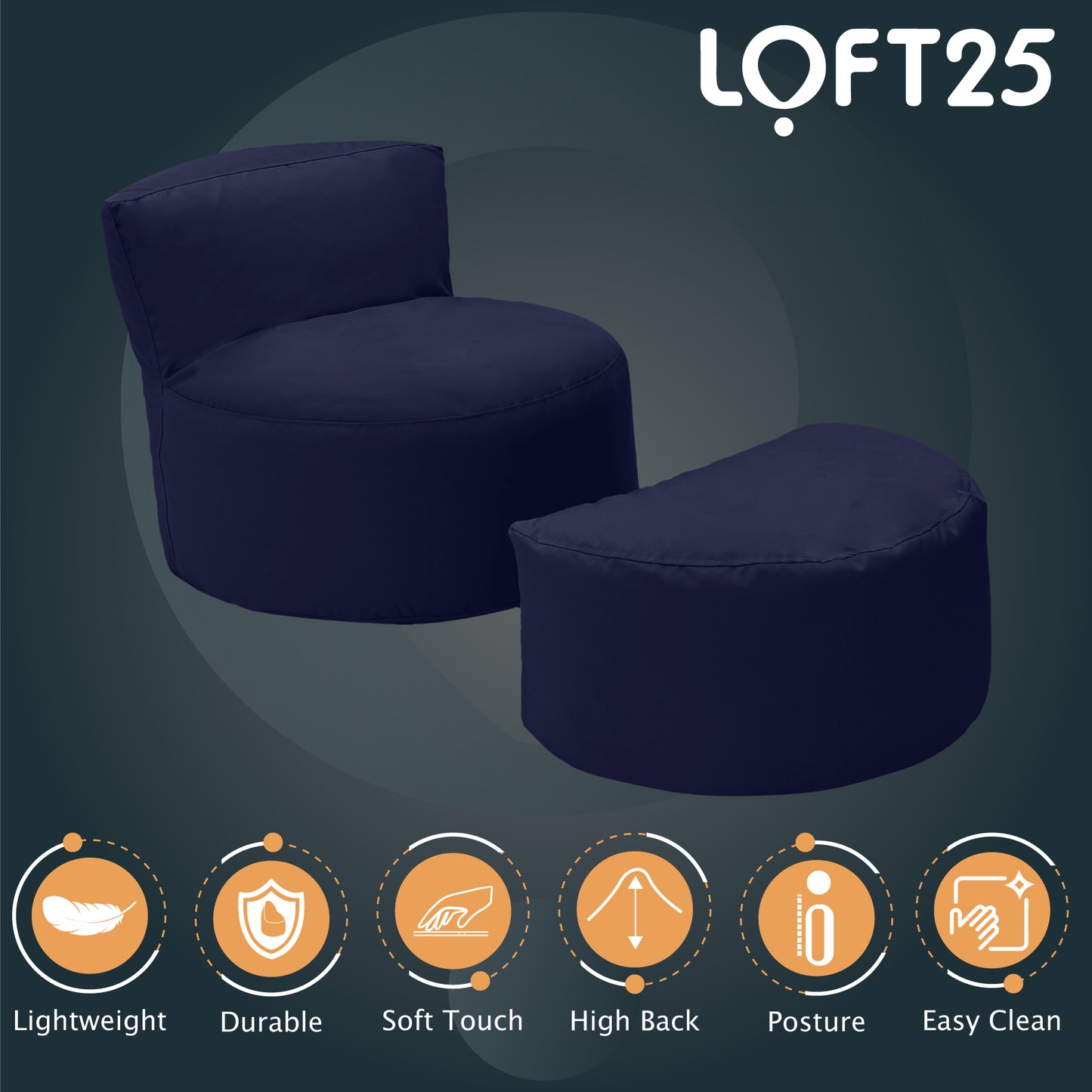 Loft 25 Kids Bean Bag Chair With Footstool