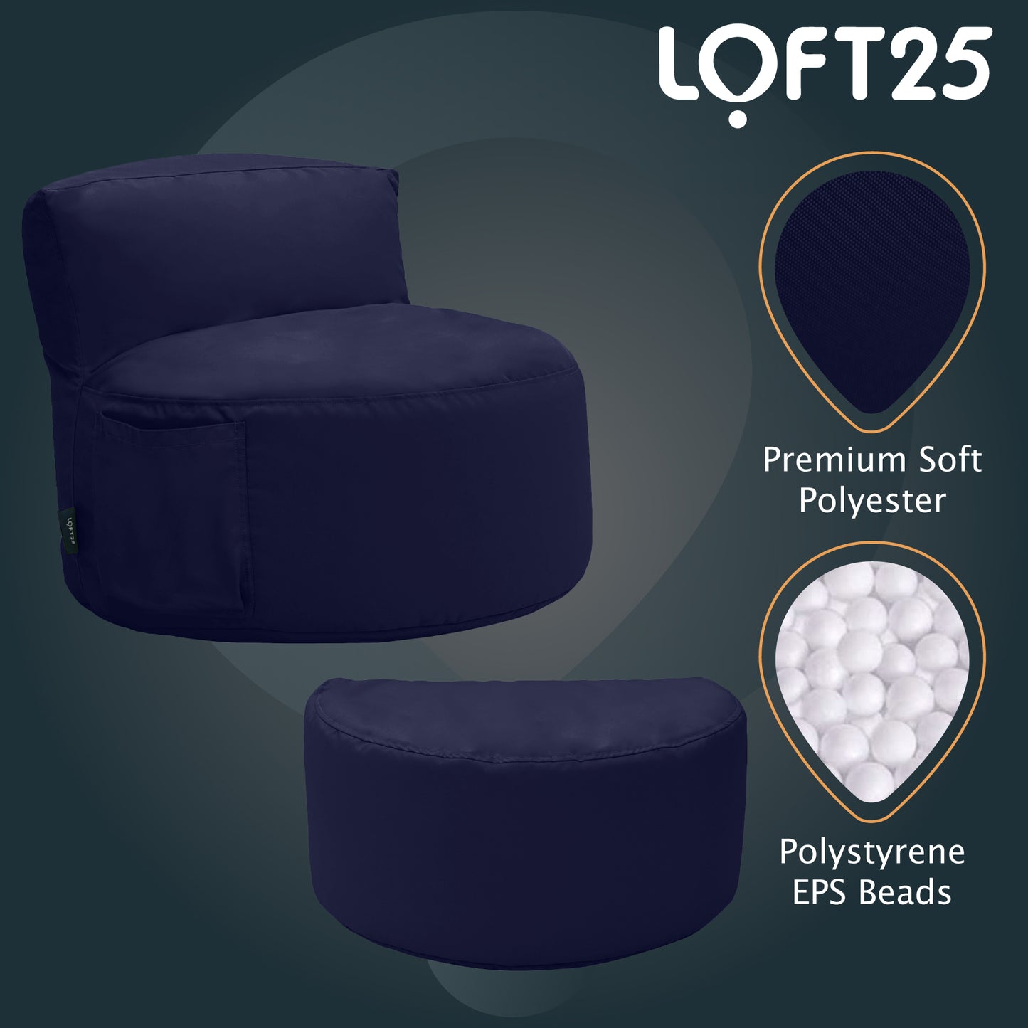 Loft 25 Kids Bean Bag Chair With Footstool
