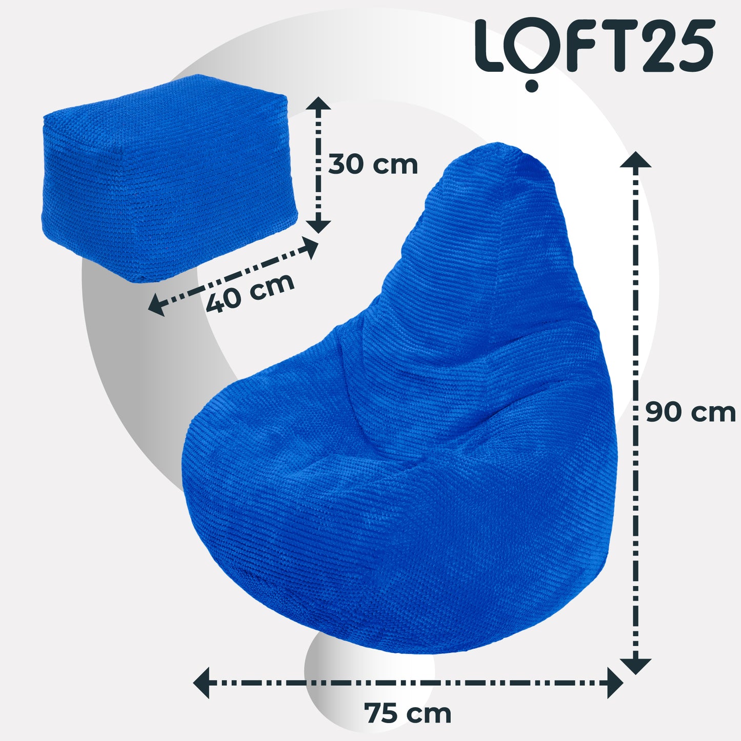 Loft 25 Adult Corduroy Highback Bean Bag Chair with Footstool