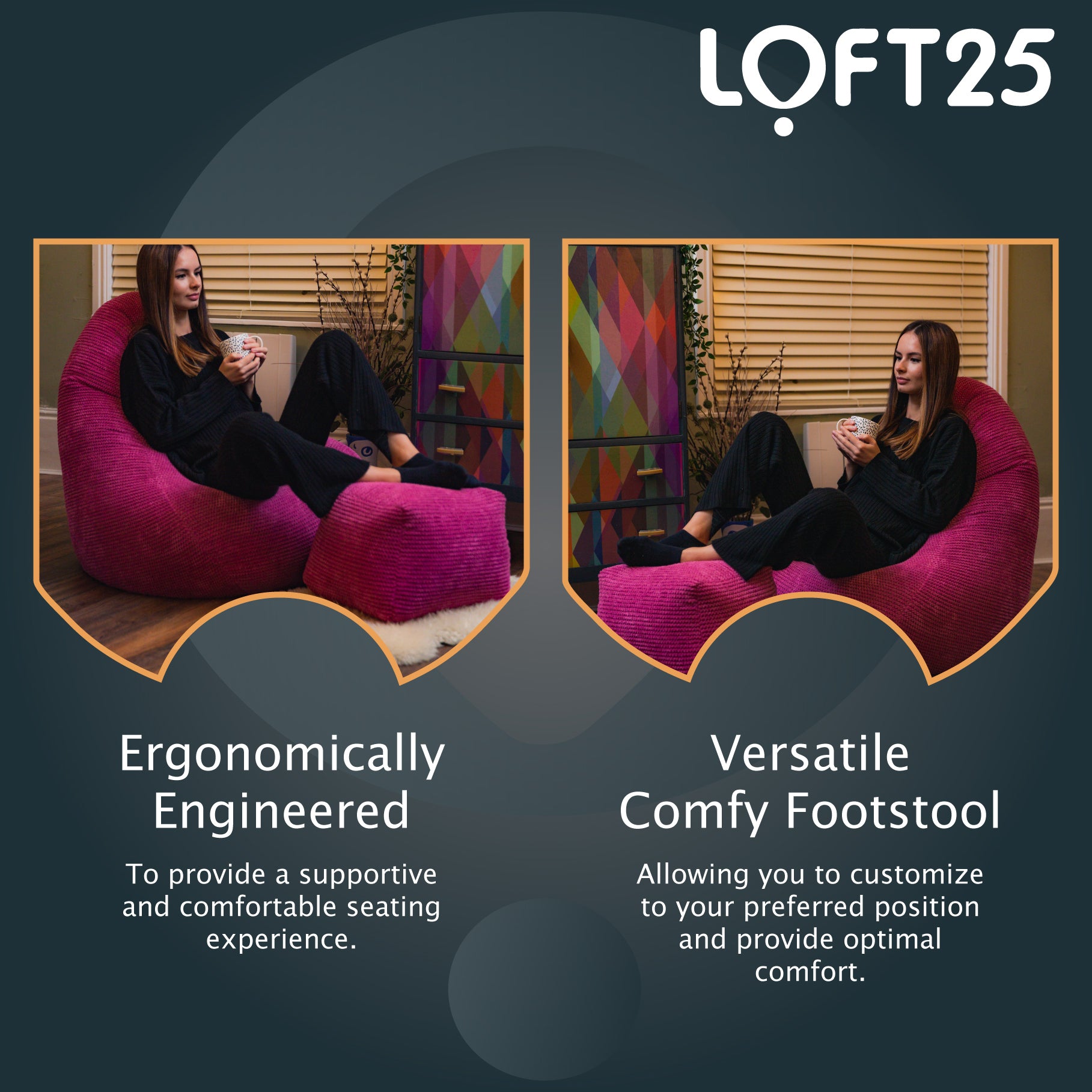 Loft 25 Adult Corduroy Highback Bean Bag Chair with Footstool