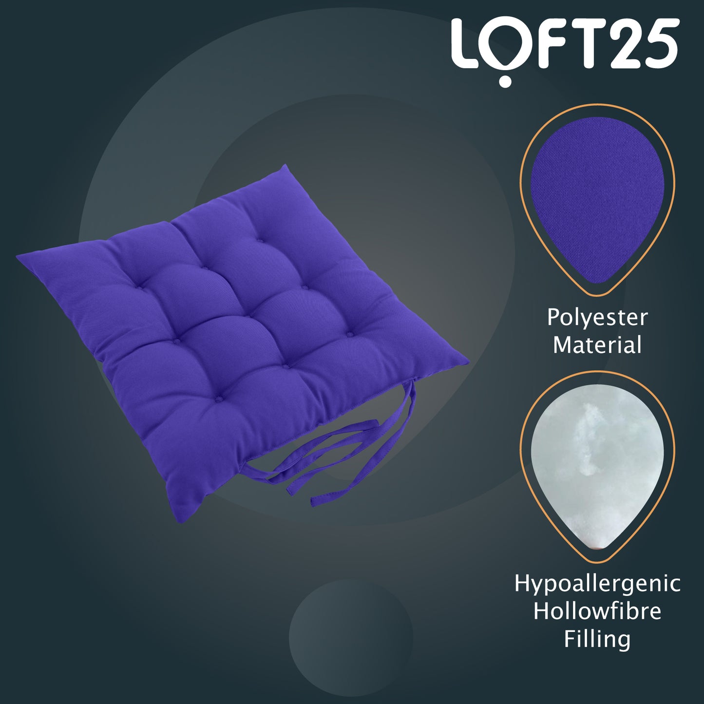 Loft 25 Garden Chair Tufted Seat Pads with Secure Ties