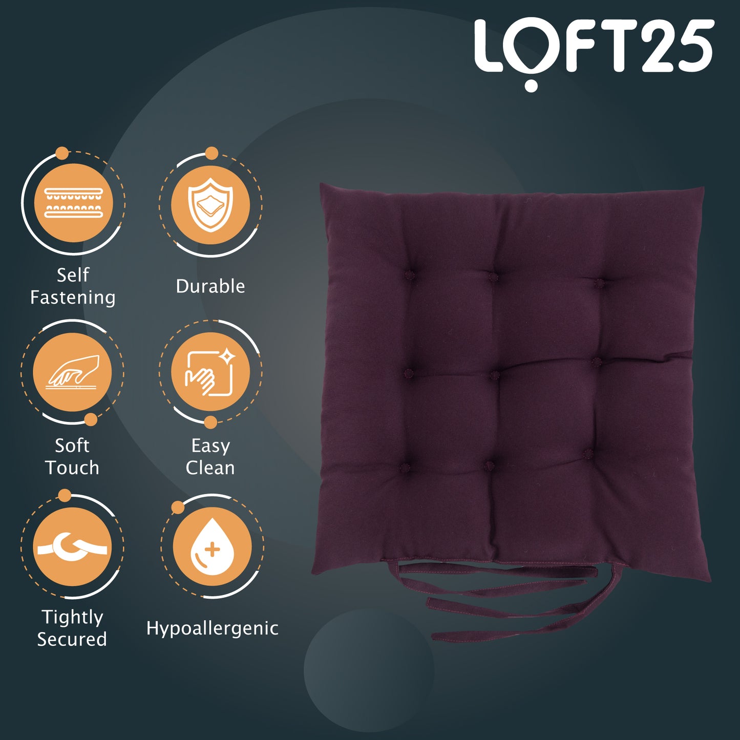 Loft 25 Garden Chair Tufted Seat Pads with Secure Ties