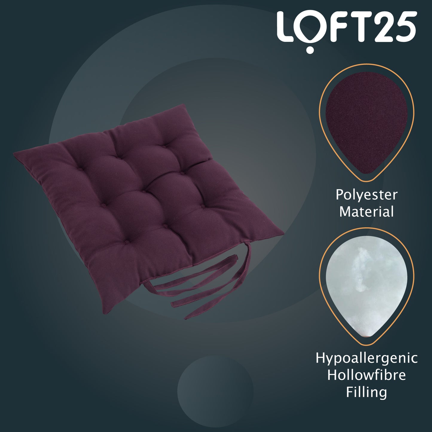 Loft 25 Garden Chair Tufted Seat Pads with Secure Ties