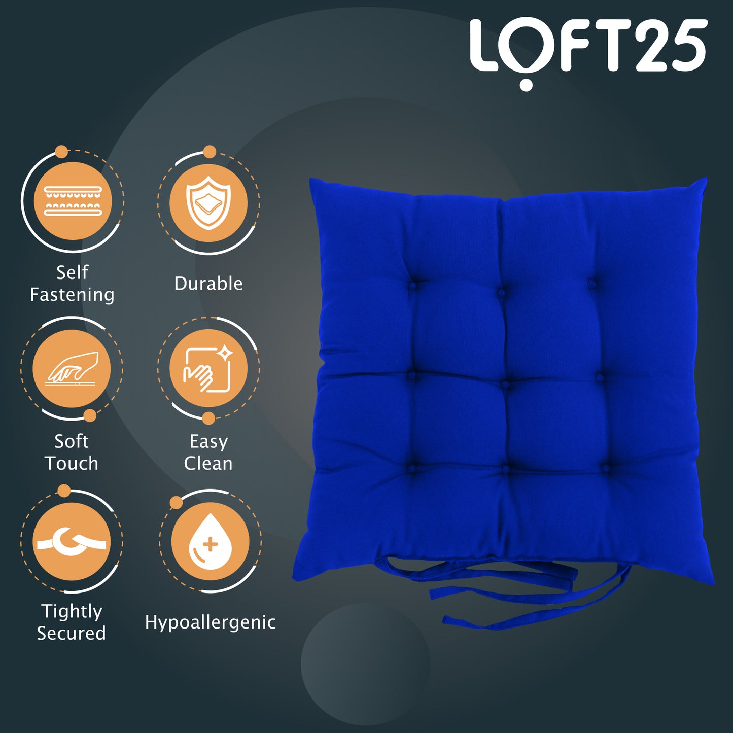 Loft 25 Garden Chair Tufted Seat Pads with Secure Ties
