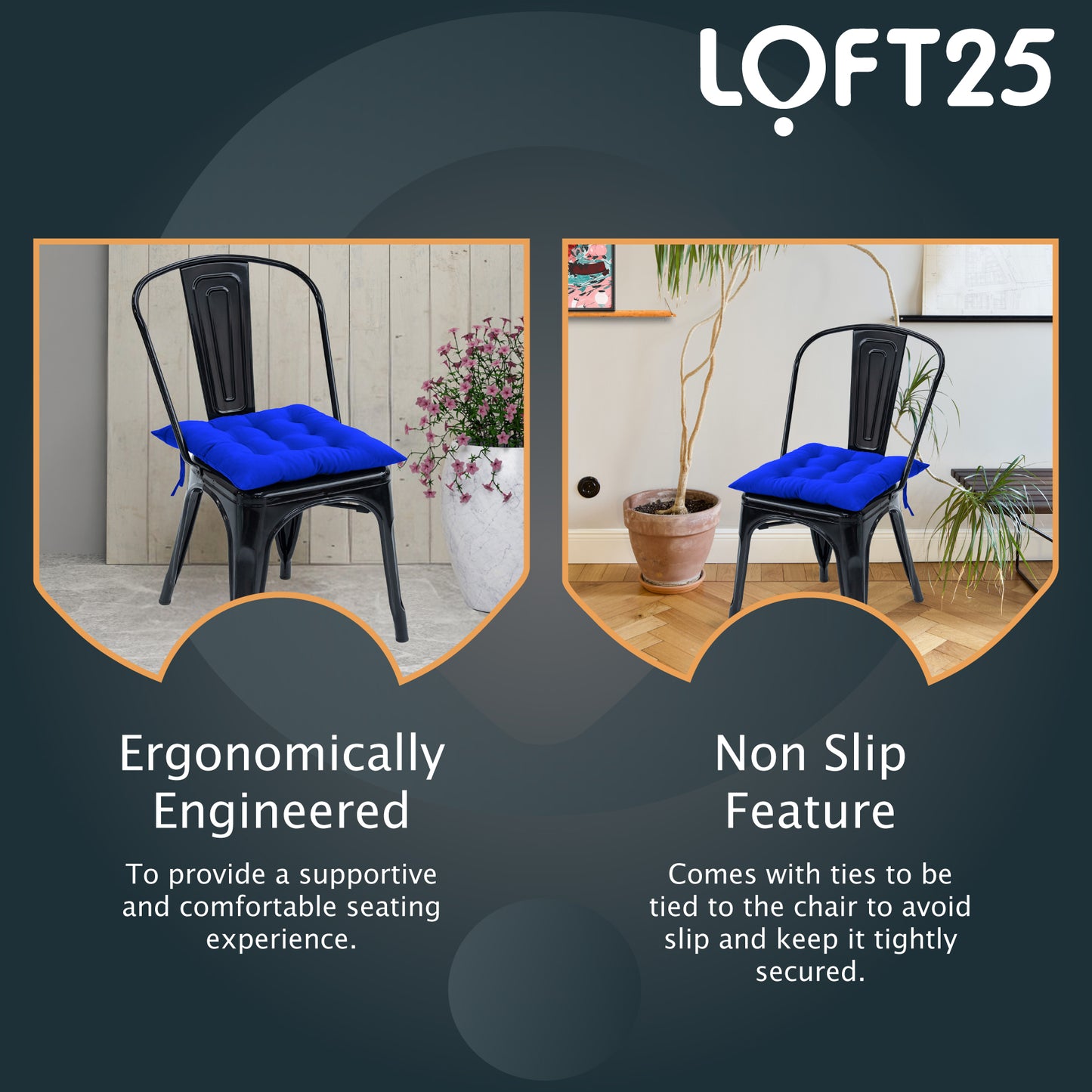 Loft 25 Garden Chair Tufted Seat Pads with Secure Ties