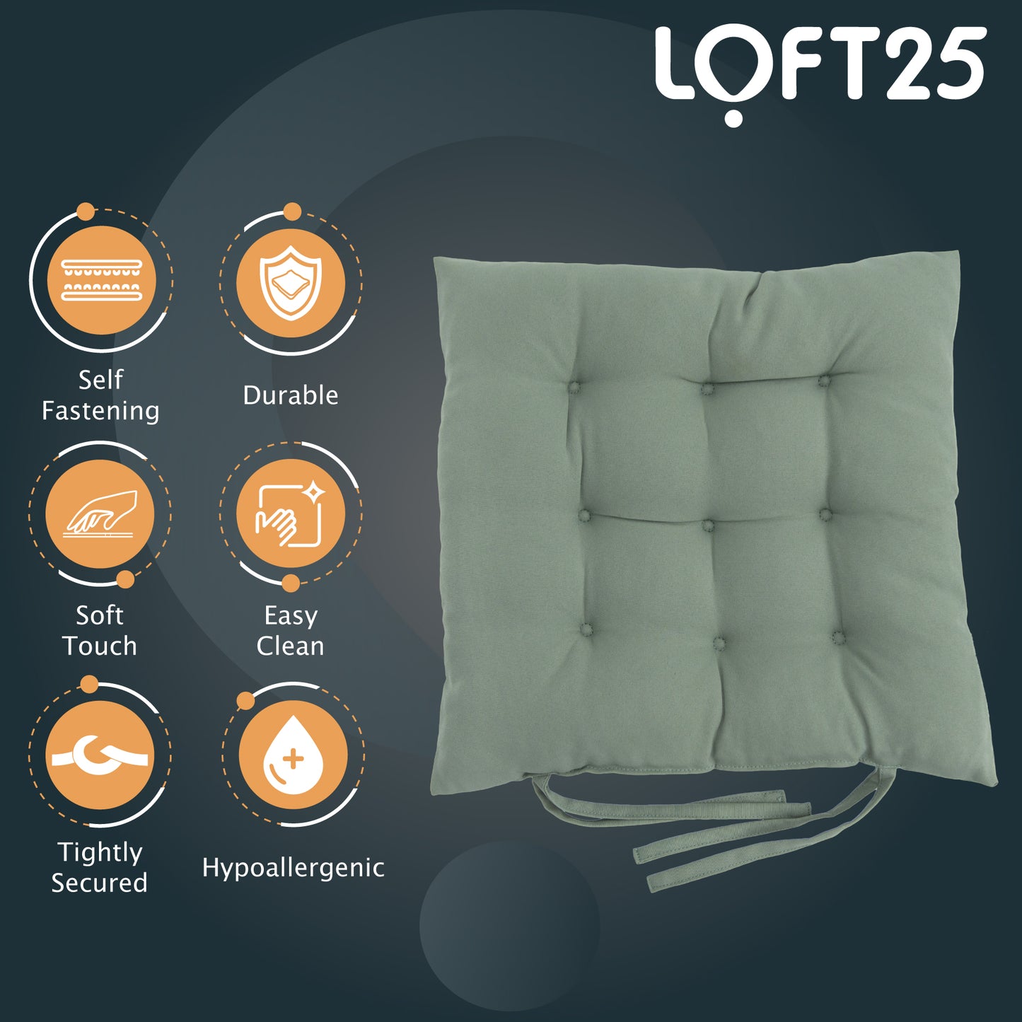 Loft 25 Garden Chair Tufted Seat Pads with Secure Ties