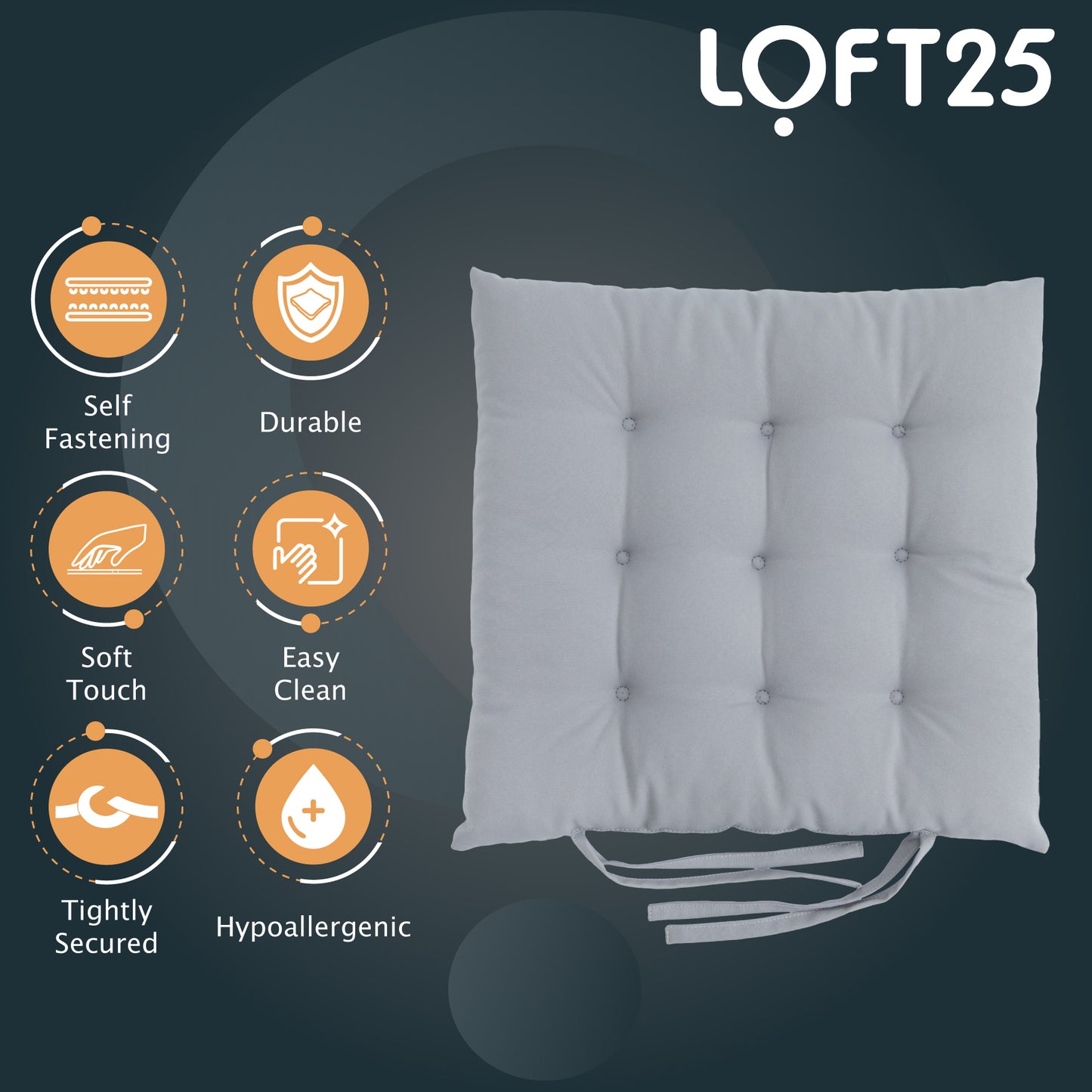 Loft 25 Garden Chair Tufted Seat Pads with Secure Ties