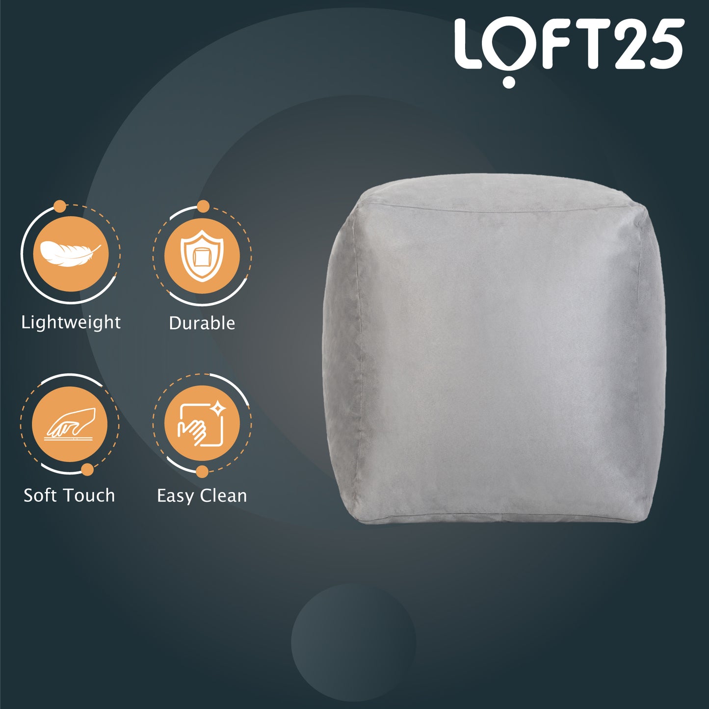 Loft 25 Bean Bag Faux Suede Cube Footstool