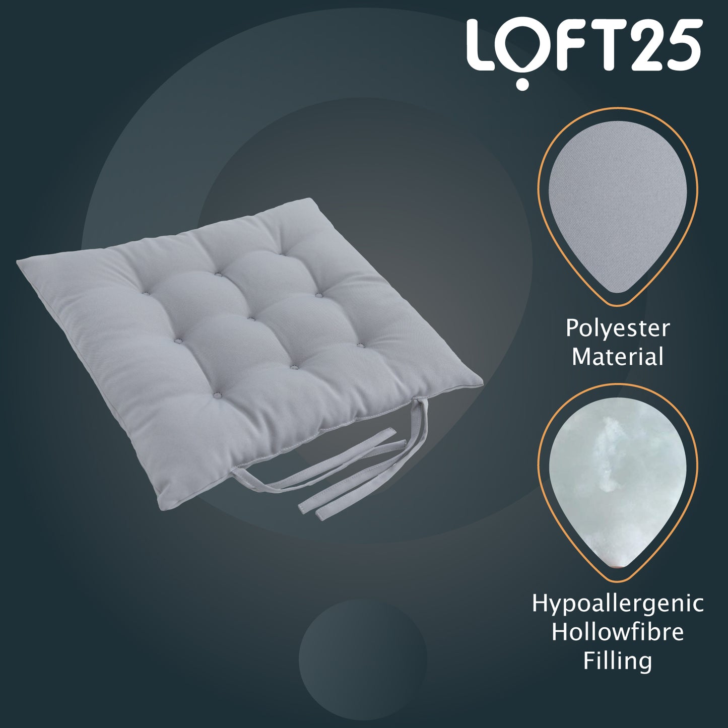 Loft 25 Garden Chair Tufted Seat Pads with Secure Ties